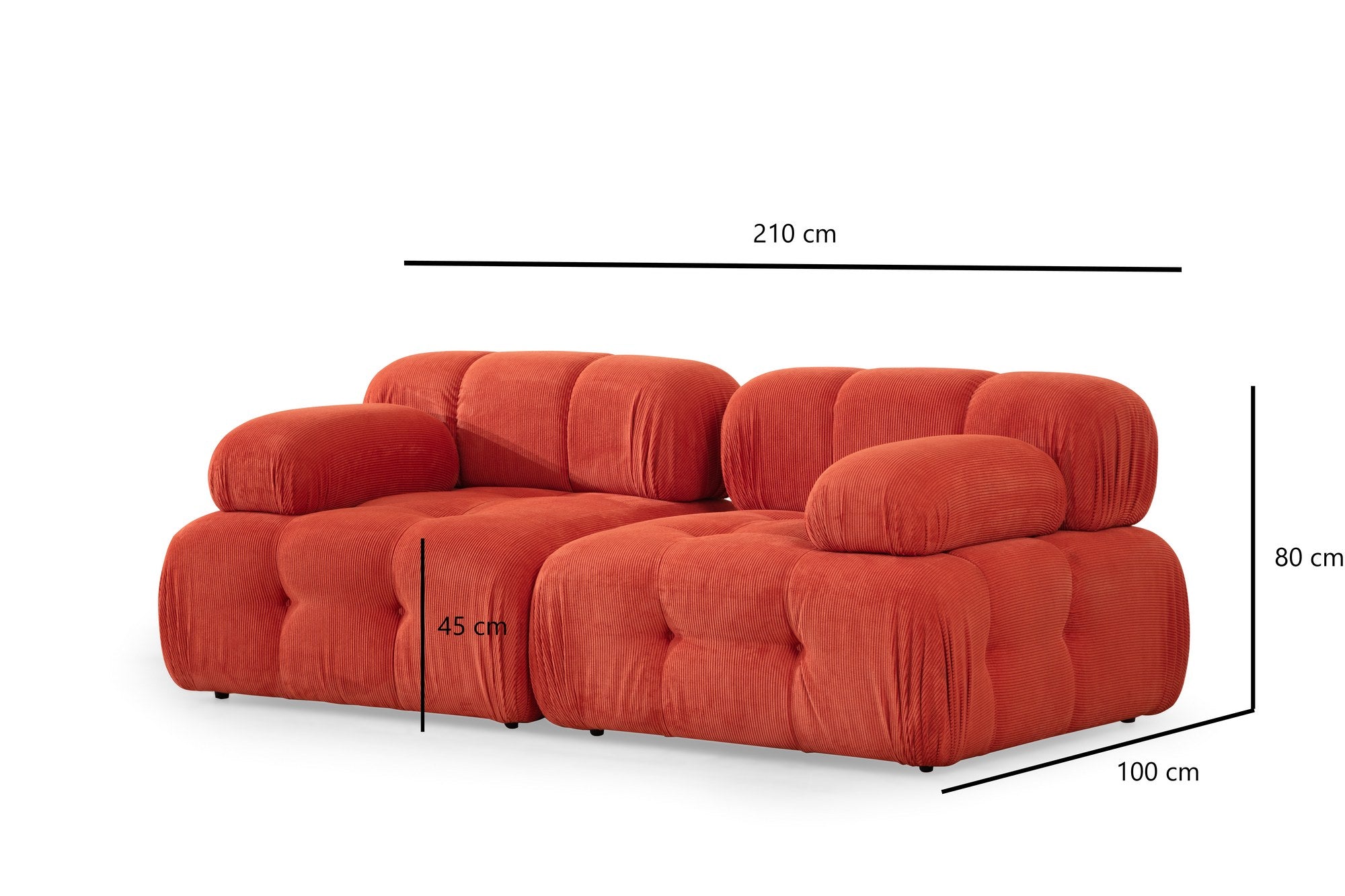 Sofá elegante de 2 lugares, vermelho, 200 x 100 x 80 cm | Estrutura em madeira de faia e aglomerado, 100% poliéster, espuma 28 DNS | Design moderno com mecanismo de mudança