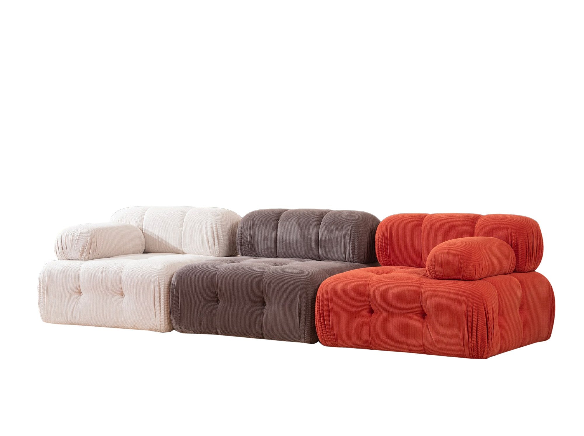 Sofá elegante de 3 lugares, estrutura de madeira de faia e aglomerado, 300 cm | Espuma cinza macia, tecido vermelho/branco/cinza, lavável a seco | Design moderno para sala de estar