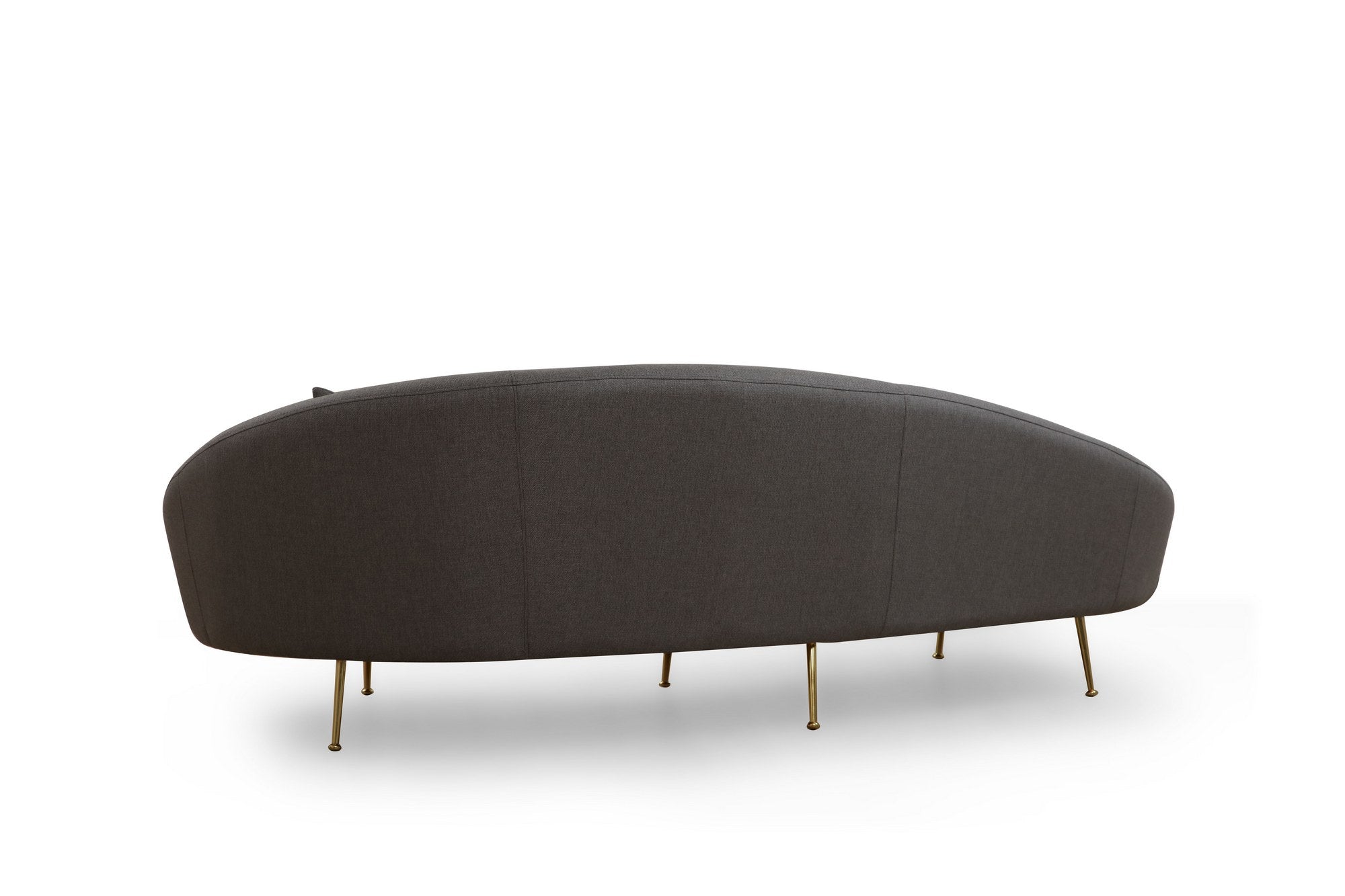 Sofá elegante de 3 lugares, cinza escuro, 255 cm | Estrutura em madeira de faia e aglomerado, 100% poliéster, pernas em metal dourado | Inclui 2 almofadas, tecido lavável a seco