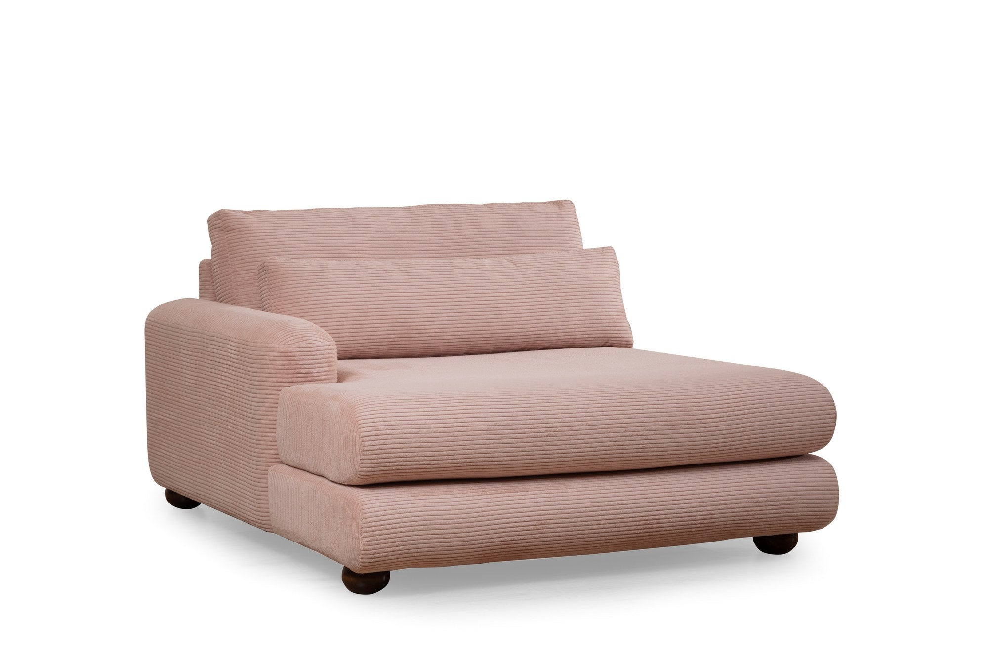 Sofá de canto rosa elegante, 150x330 cm | Estrutura em madeira de faia e aglomerado, 100% poliéster, espuma 28 DNS | Almofadas portáteis, design elegante para uma vida moderna