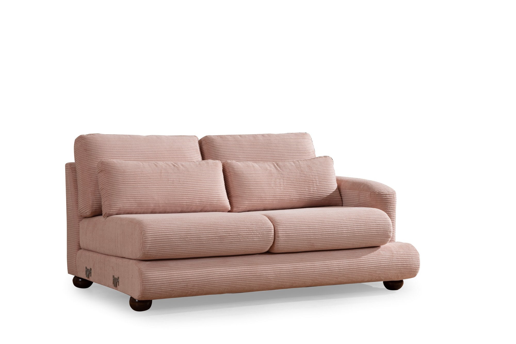 Sofá de canto rosa elegante, 150x330 cm | Estrutura em madeira de faia e aglomerado, 100% poliéster, espuma 28 DNS | Almofadas portáteis, design elegante para uma vida moderna