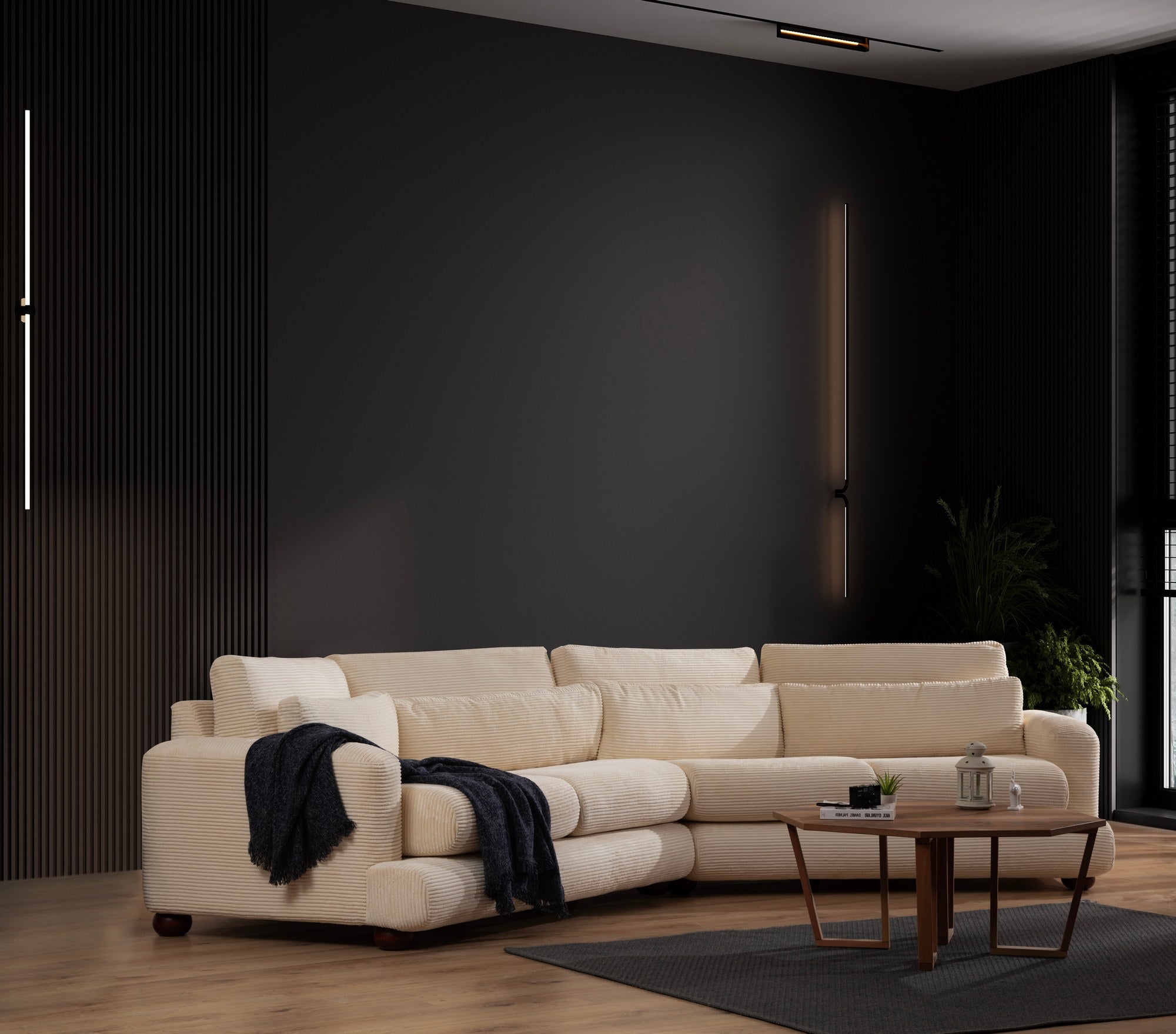 Sofá elegante de 4 lugares, bege, 330 x 105 x 90 cm | Estrutura em madeira de faia e aglomerado, 100% poliéster, almofadas removíveis | Elegante e confortável para salas de estar modernas