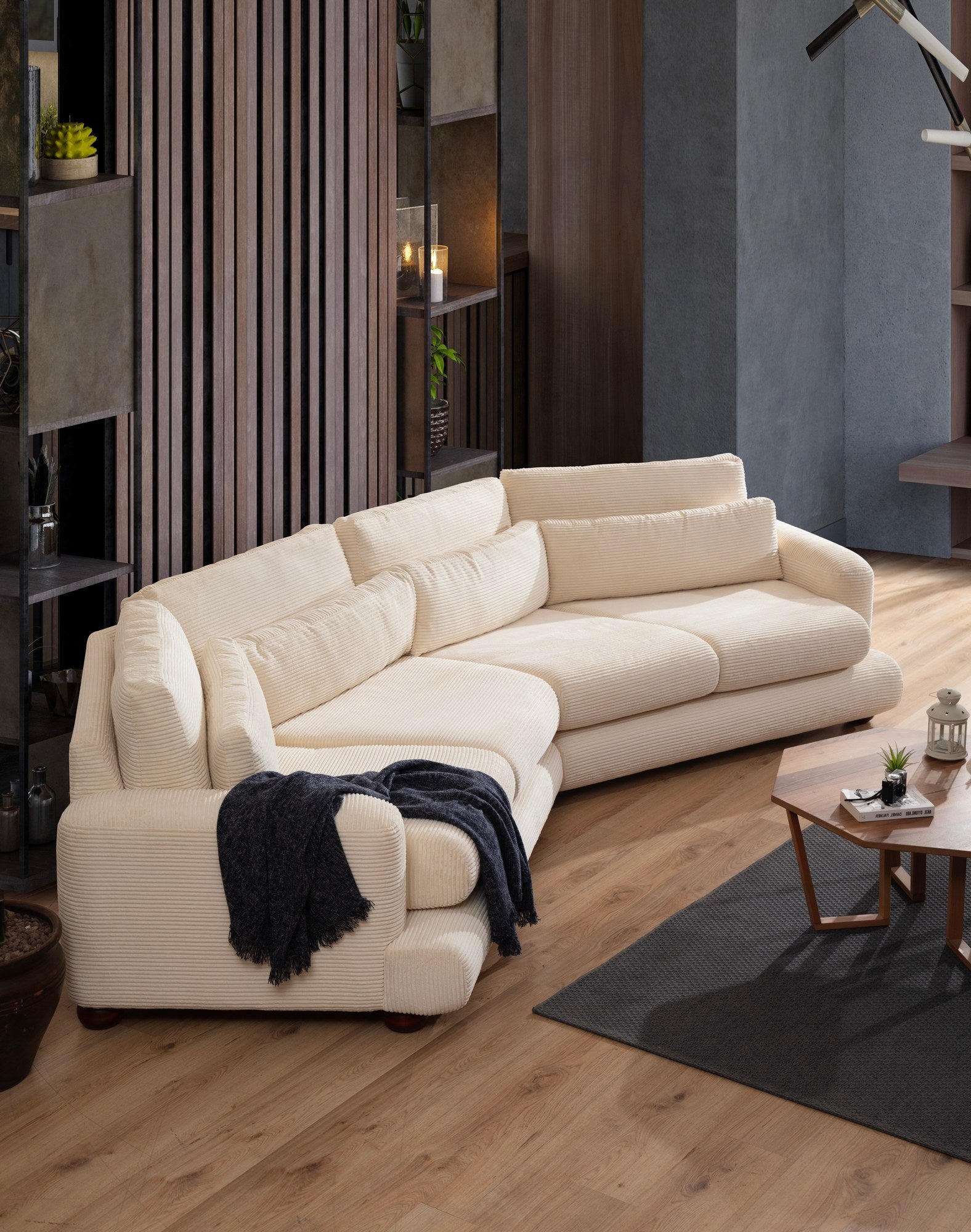 Sofá elegante de 4 lugares, bege, 330 x 105 x 90 cm | Estrutura em madeira de faia e aglomerado, 100% poliéster, almofadas removíveis | Elegante e confortável para salas de estar modernas