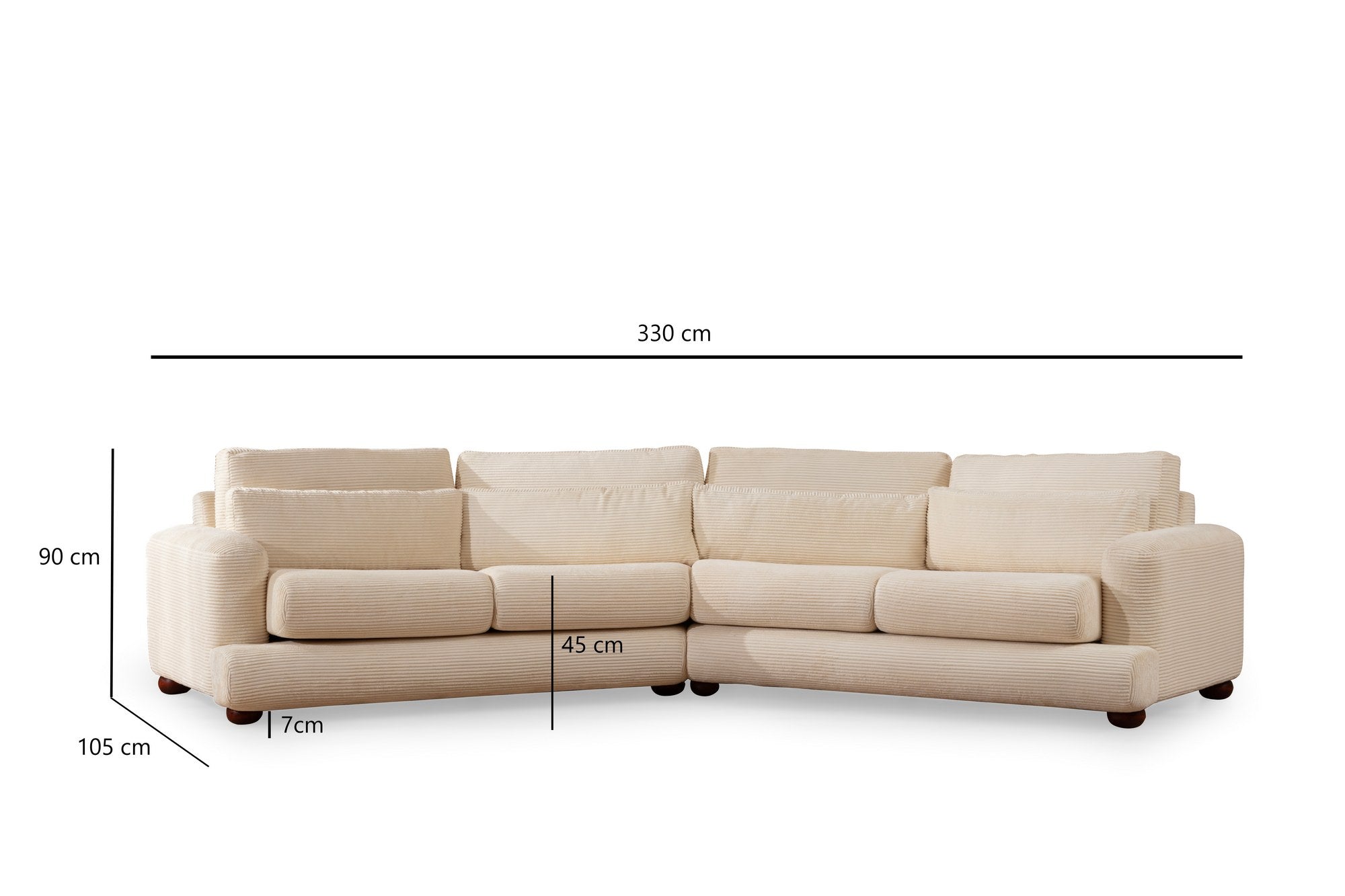 Sofá elegante de 4 lugares, bege, 330 x 105 x 90 cm | Estrutura em madeira de faia e aglomerado, 100% poliéster, almofadas removíveis | Elegante e confortável para salas de estar modernas