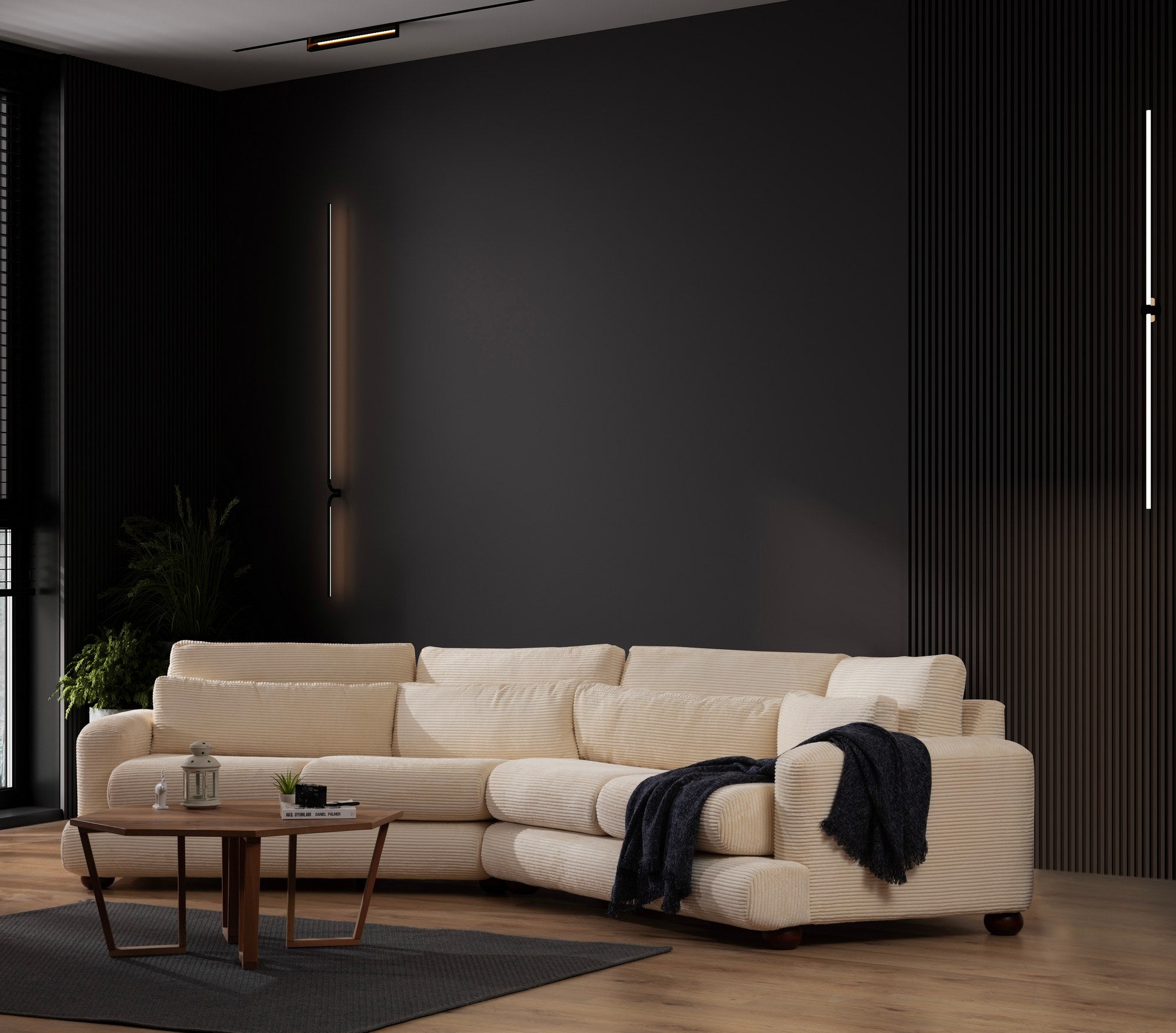 Sofá elegante de 4 lugares, bege, 330 x 105 x 90 cm | Estrutura em madeira de faia e aglomerado, 100% poliéster, almofadas removíveis | Elegante e confortável para salas de estar modernas