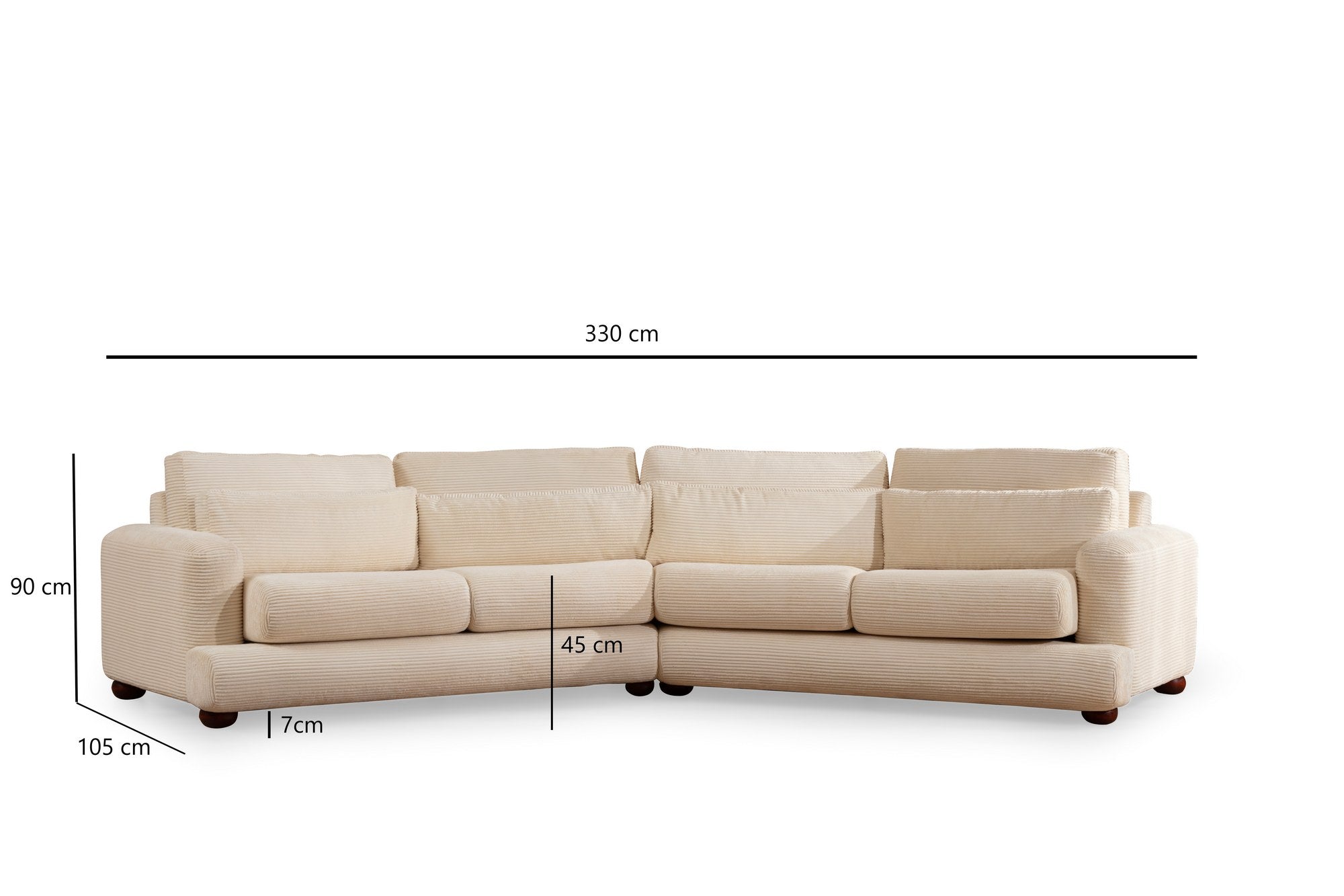 Sofá elegante de 4 lugares, bege, 330 x 105 x 90 cm | Estrutura em madeira de faia e aglomerado, 100% poliéster, almofadas removíveis | Elegante e confortável para salas de estar modernas
