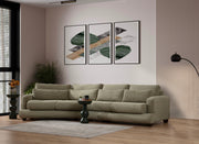 Sofá elegante de 4 lugares, verde, 330 x 105 x 90 cm | Estrutura em madeira de faia e aglomerado, 100% poliéster, almofadas removíveis | Design elegante para salas de estar modernas