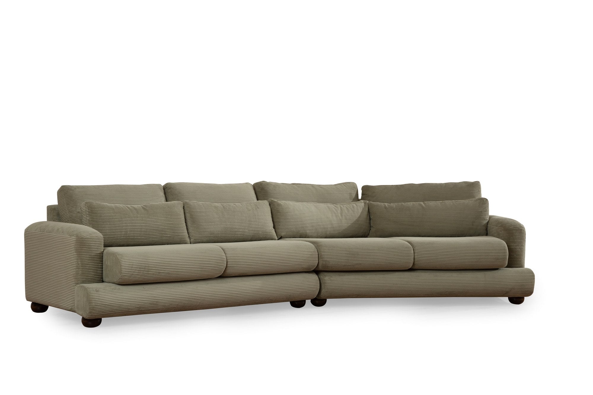 Sofá elegante de 4 lugares, verde, 330 x 105 x 90 cm | Estrutura em madeira de faia e aglomerado, 100% poliéster, almofadas removíveis | Design elegante para salas de estar modernas