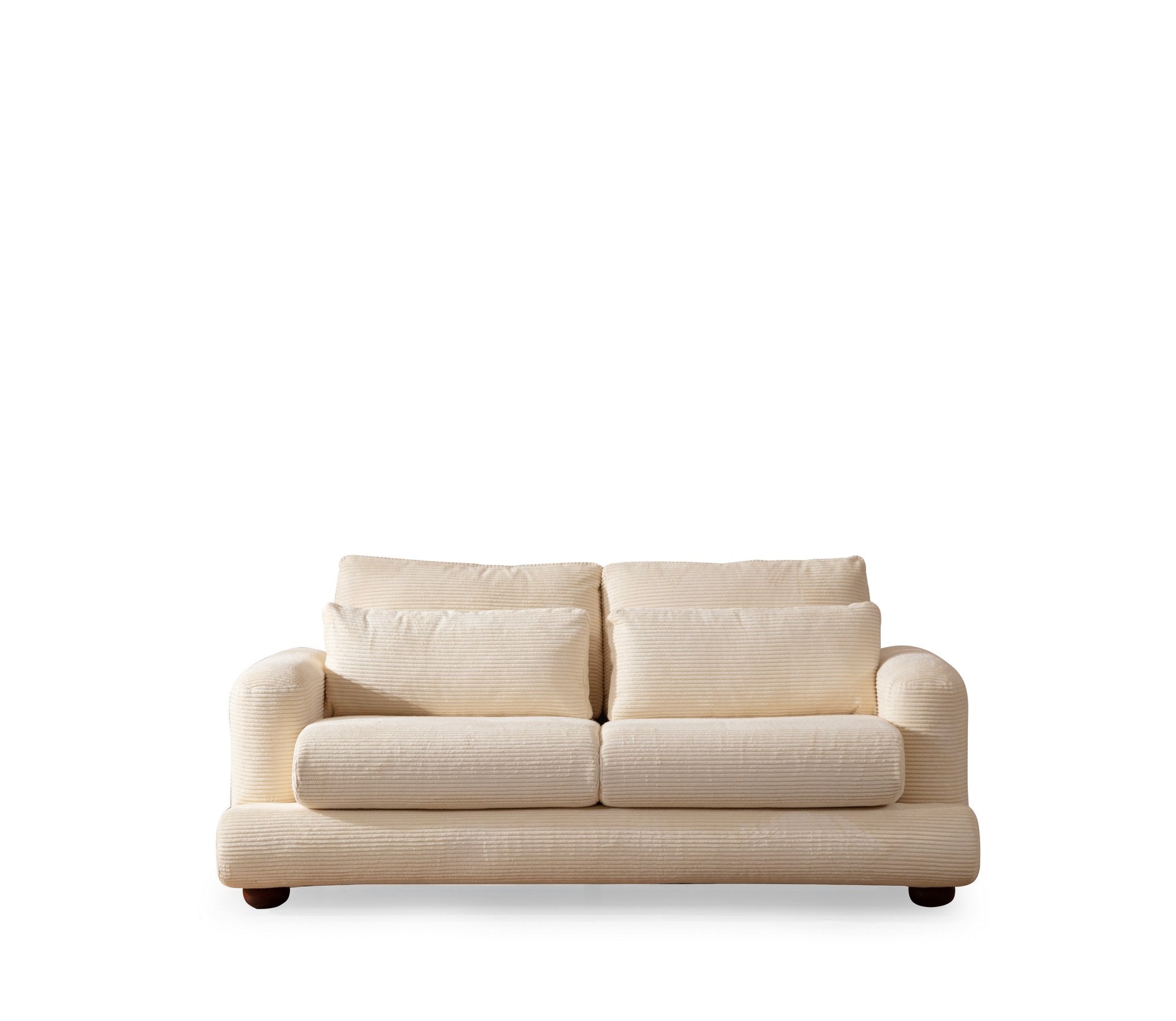 Sofá elegante de 2 lugares, bege, 200 x 105 x 90 cm | Estrutura em madeira de faia e aglomerado, 100% poliéster, almofadas portáteis, pernas redondas de nogueira | Conforto elegante para uma vida moderna
