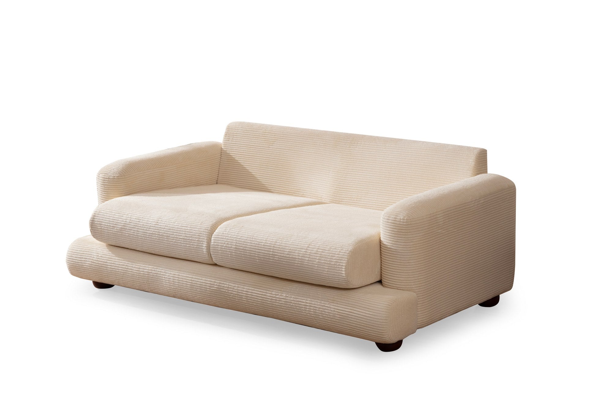 Sofá elegante de 2 lugares, bege, 200 x 105 x 90 cm | Estrutura em madeira de faia e aglomerado, 100% poliéster, almofadas portáteis, pernas redondas de nogueira | Conforto elegante para uma vida moderna