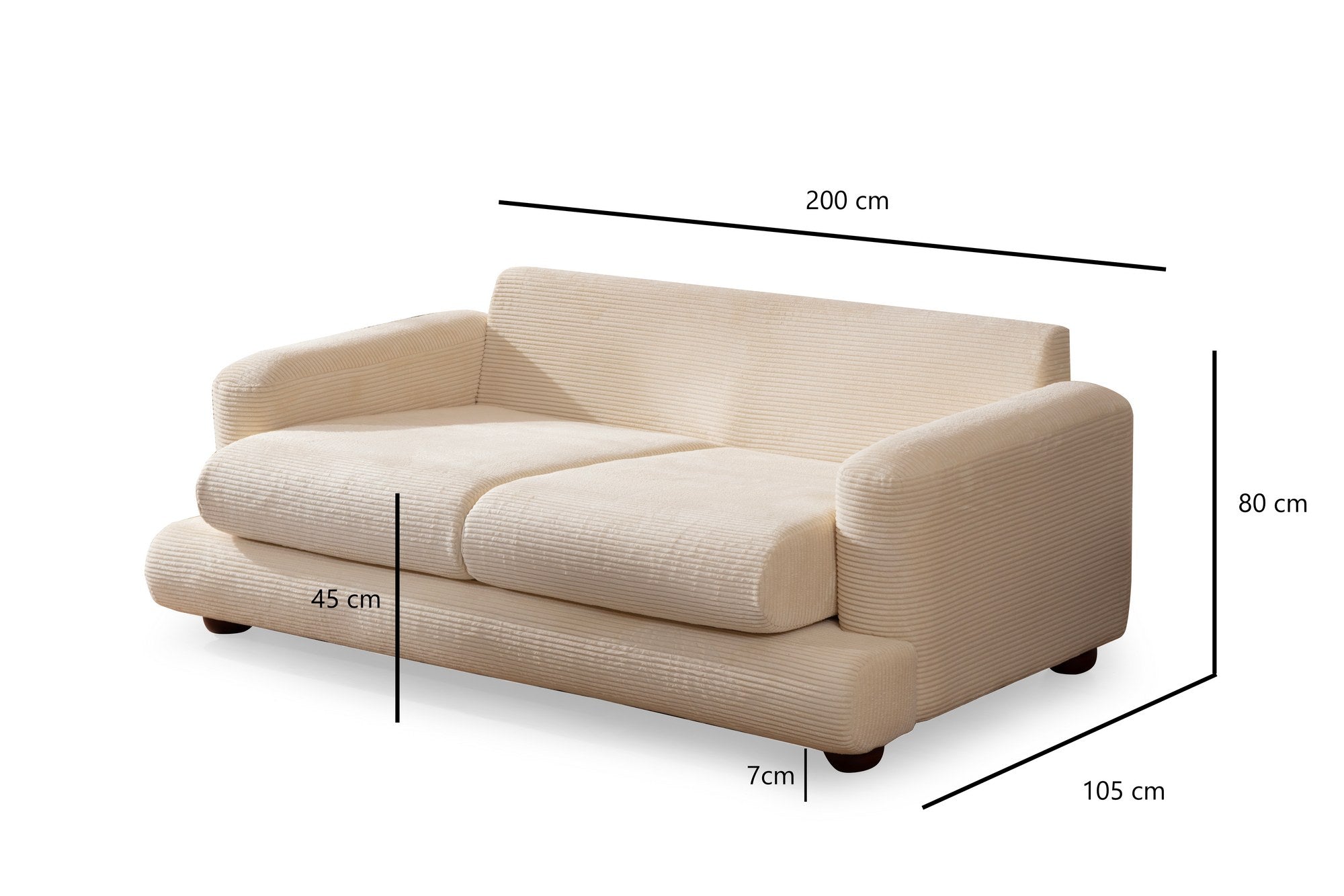 Sofá elegante de 2 lugares, bege, 200 x 105 x 90 cm | Estrutura em madeira de faia e aglomerado, 100% poliéster, almofadas portáteis, pernas redondas de nogueira | Conforto elegante para uma vida moderna