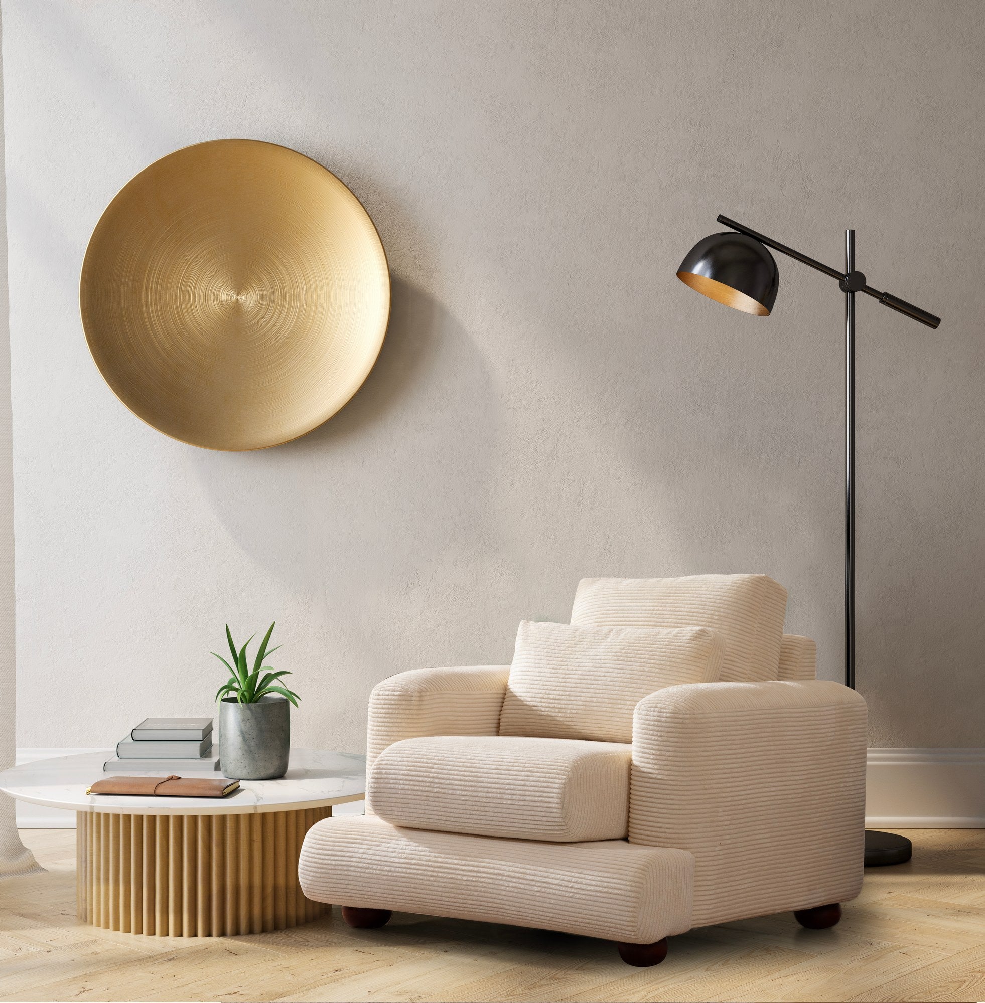 Sofá elegante de 1 lugar, bege, 100 x 105 x 90 cm | Estrutura em madeira de faia e aglomerado, 100% poliéster, espuma 28 DNS | Almofadas portáteis, design elegante e confortável