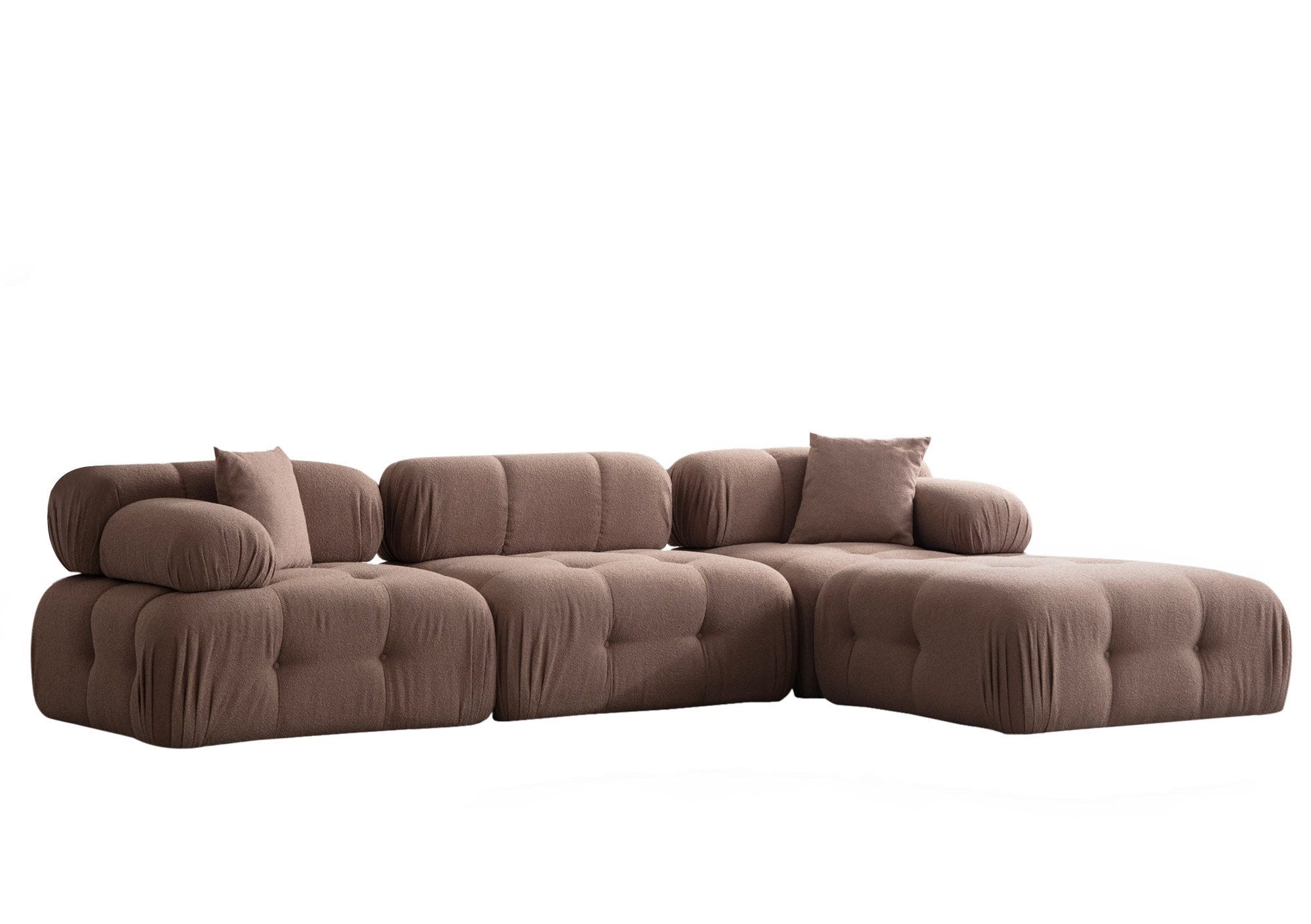 Sofá de Canto Cappuccino, 300x200 cm | Estrutura em madeira de faia e aglomerado, 100% poliéster, espuma 28 DNS | Elegante e funcional com mecanismo de mudança, tecido lavável a seco