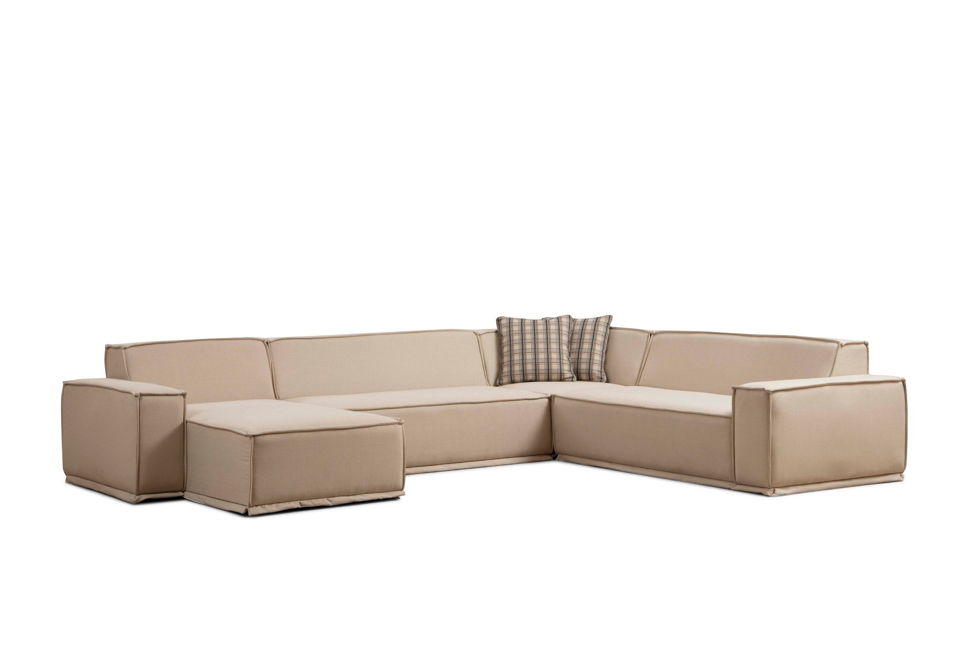 Sofá de canto elegante, cor creme, 167 x 100 x 72 cm | Estrutura de madeira de faia, 100% poliéster, espuma macia, 2 almofadas incluídas | Elegante e confortável para salas de estar modernas