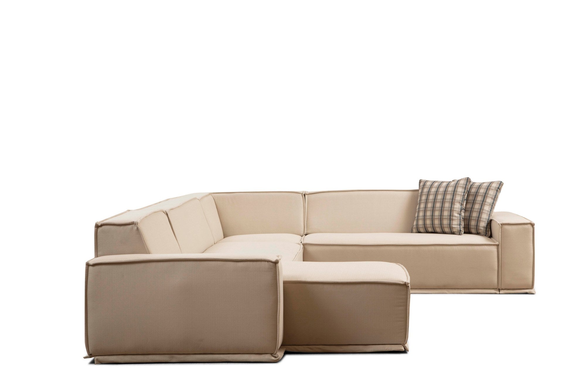 Sofá de canto elegante, cor creme, 167 x 100 x 72 cm | Estrutura de madeira de faia, 100% poliéster, espuma macia, 2 almofadas incluídas | Elegante e confortável para salas de estar modernas