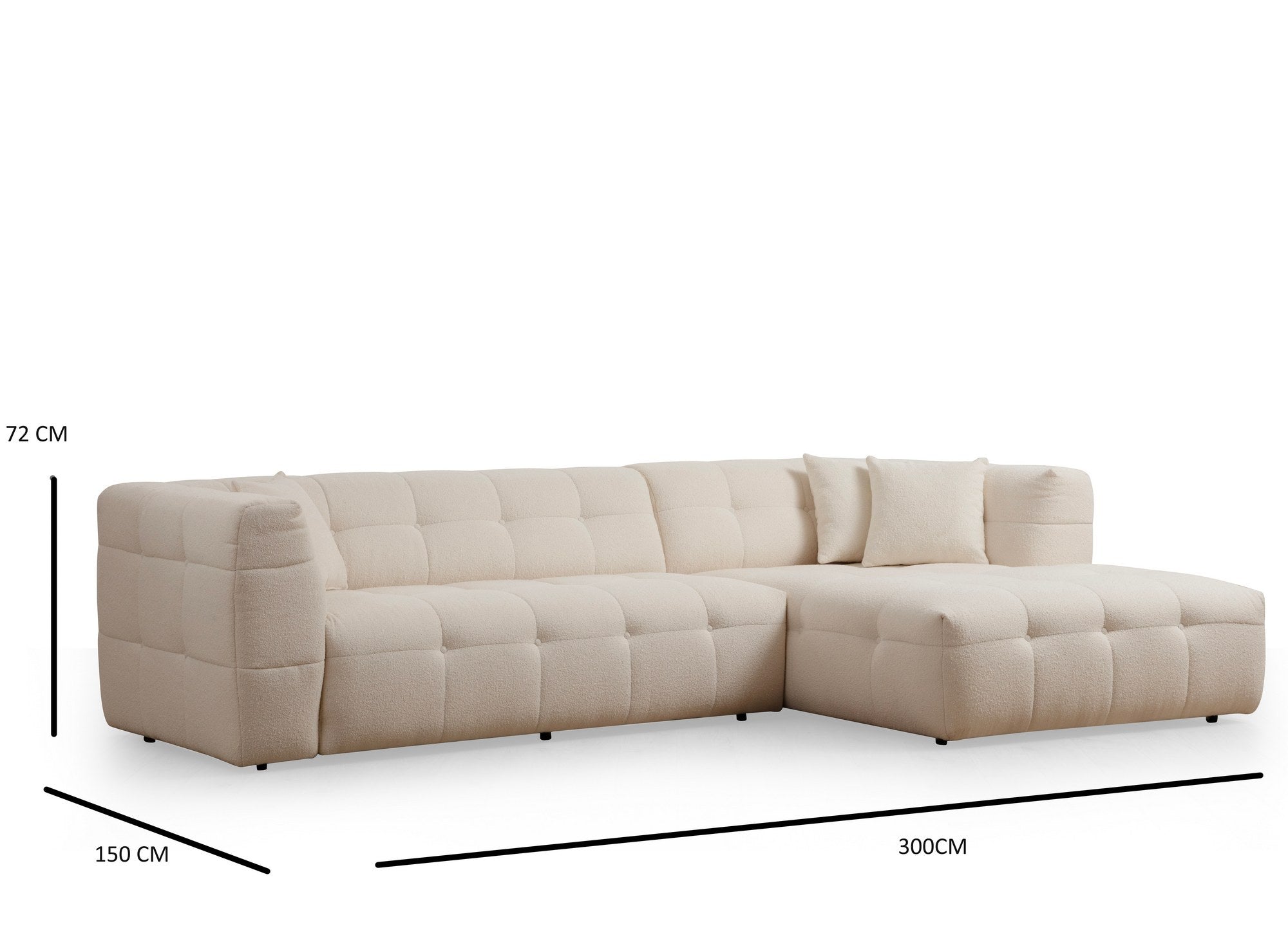 Sofá de Canto Elegante, Bege, 300 x 150 cm | Estrutura em Madeira de Faia e Aglomerado, 100% Poliéster, Espuma 28 DNS | Perfeito para Salas de Estar Modernas e Relaxamento