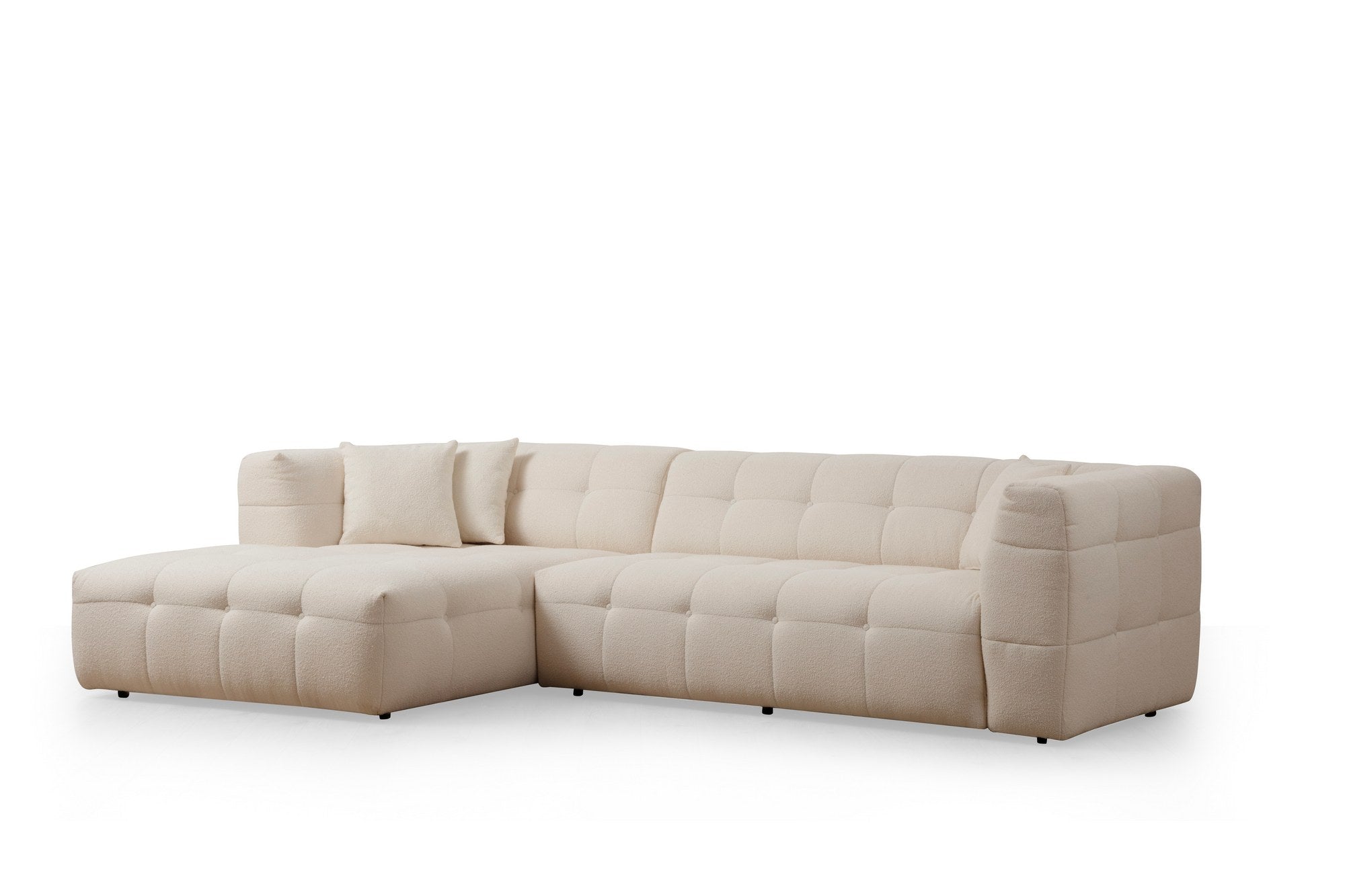 Sofá de Canto Elegante, Bege, 300 x 150 cm | Estrutura em Madeira de Faia e Aglomerado, 100% Poliéster, Espuma 28 DNS | Perfeito para Salas de Estar Modernas e Relaxamento