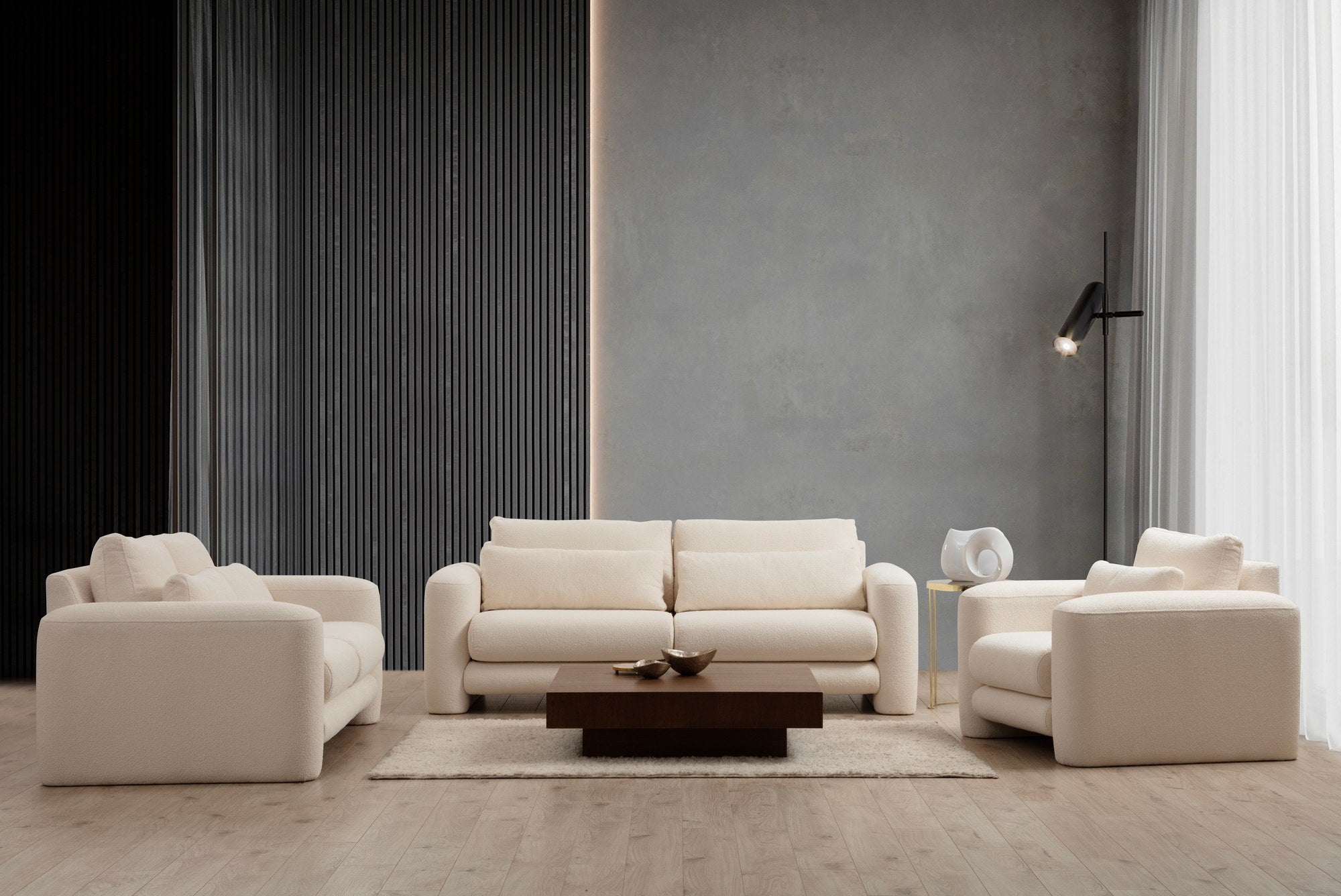 Sofá elegante de 2 lugares, cor creme, 180 x 97 x 73 cm | Estrutura em madeira de faia e aglomerado, 100% poliéster, almofadas portáteis | Conforto elegante para espaços de convivência modernos
