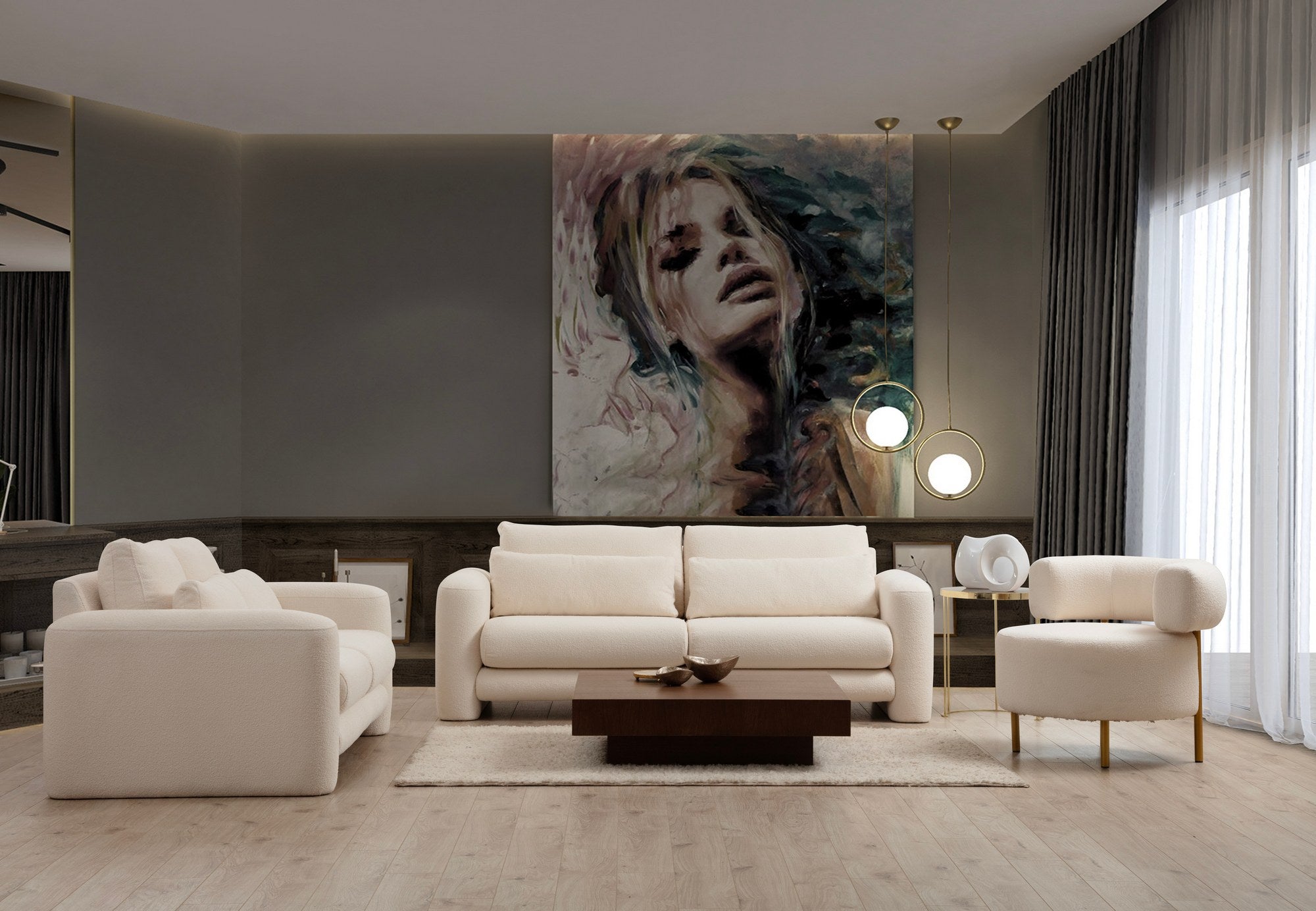 Sofá elegante de 2 lugares, cor creme, 180 x 97 x 73 cm | Estrutura em madeira de faia e aglomerado, 100% poliéster, almofadas portáteis | Conforto elegante para espaços de convivência modernos