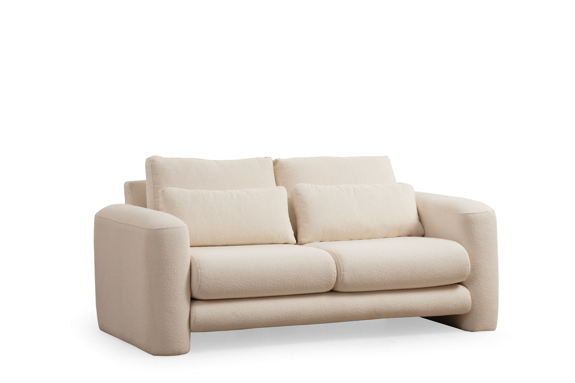 Sofá elegante de 2 lugares, cor creme, 180 x 97 x 73 cm | Estrutura em madeira de faia e aglomerado, 100% poliéster, almofadas portáteis | Conforto elegante para espaços de convivência modernos