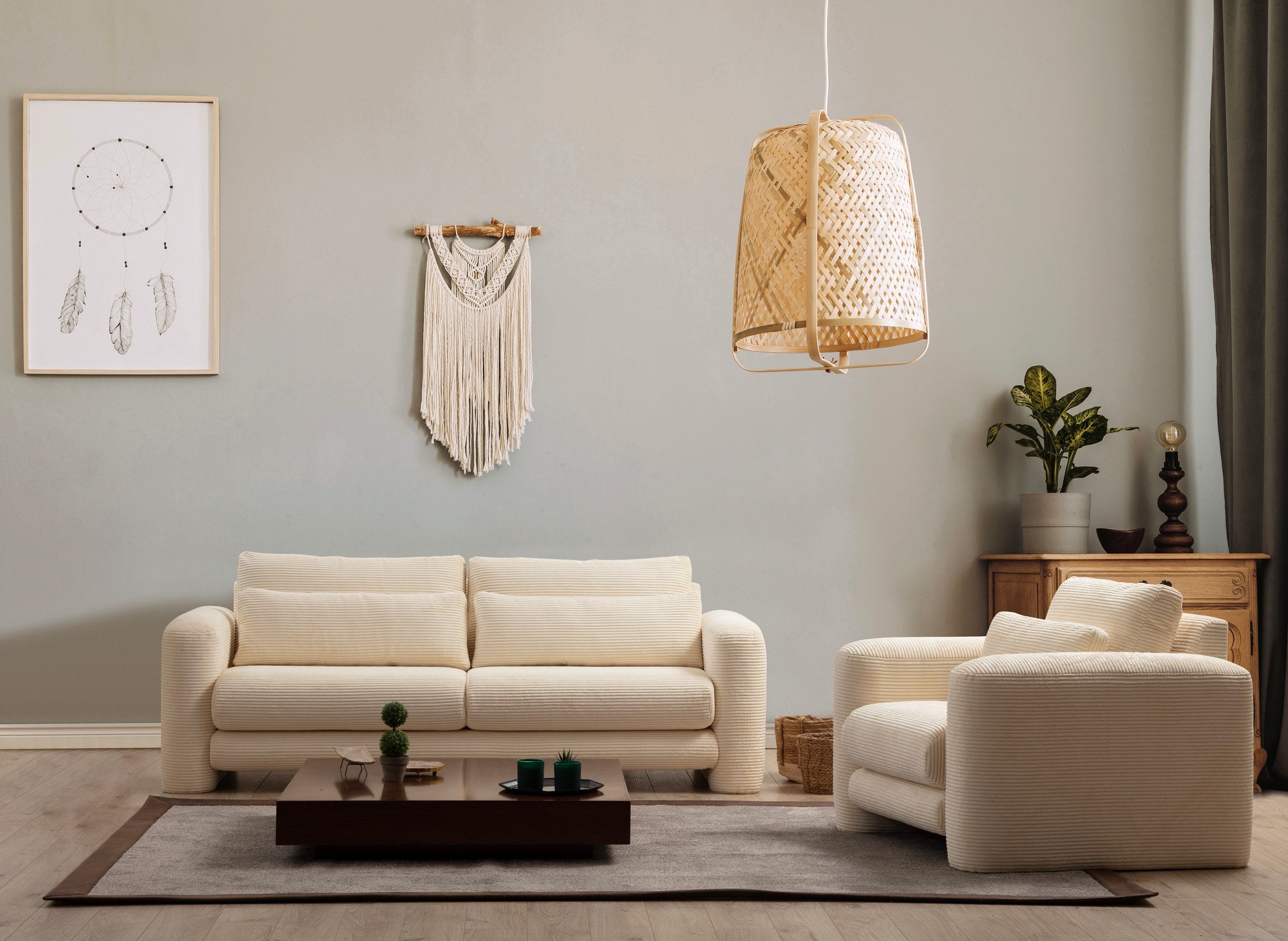 Sofá elegante de 2 lugares, bege, 180 x 97 x 73 cm | Estrutura em madeira de faia e aglomerado, 100% poliéster, espuma 28 DNS | Almofadas portáteis, tecido lavável a seco