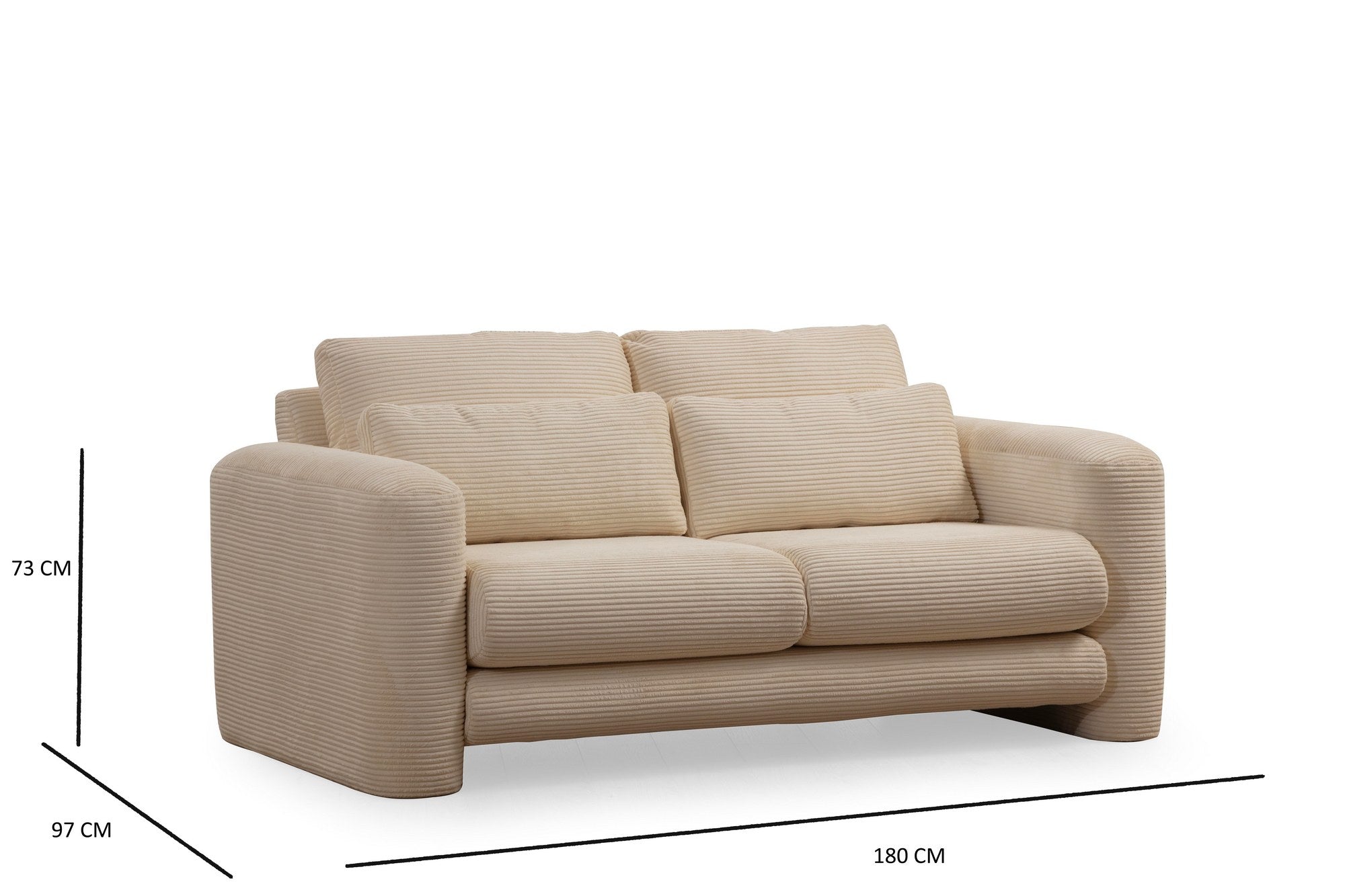 Sofá elegante de 2 lugares, bege, 180 x 97 x 73 cm | Estrutura em madeira de faia e aglomerado, 100% poliéster, espuma 28 DNS | Almofadas portáteis, tecido lavável a seco