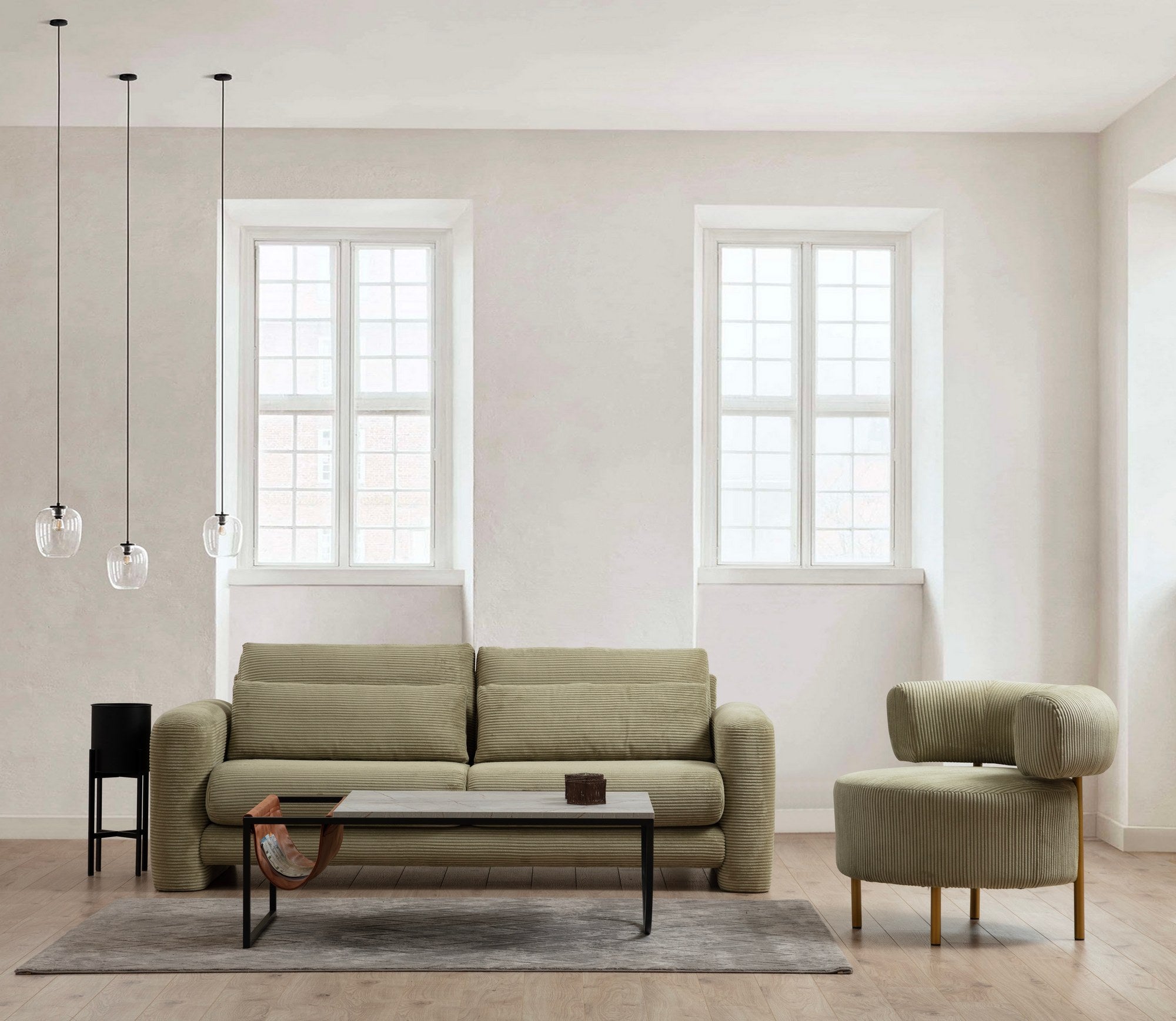 Sofá elegante de 2 lugares, verde, 180 x 97 x 73 cm | Estrutura em madeira de faia e aglomerado, 100% poliéster, espuma 28 DNS | Almofadas portáteis, tecido lavável a seco