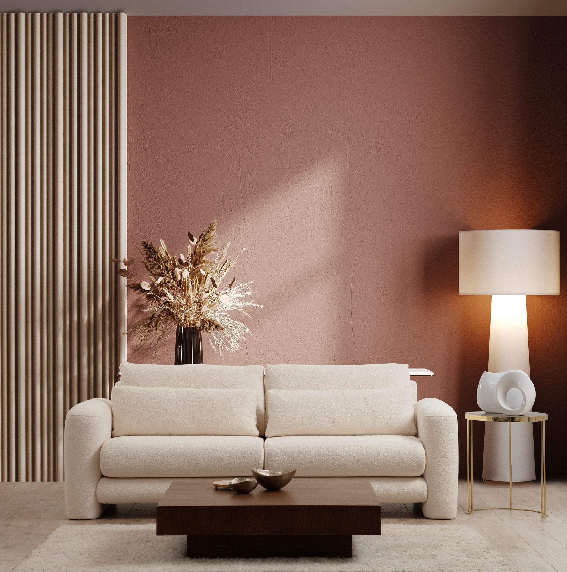Sofá elegante de 3 lugares, cor creme, 215 x 97 x 73 cm | Estrutura em madeira de faia e aglomerado, 100% poliéster, almofadas portáteis | Conforto elegante para salas de estar modernas