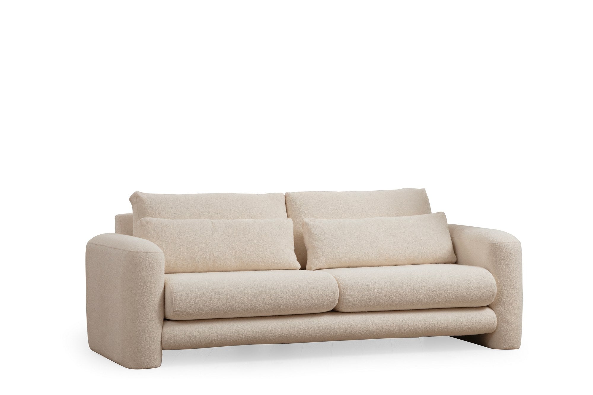Sofá elegante de 3 lugares, cor creme, 215 x 97 x 73 cm | Estrutura em madeira de faia e aglomerado, 100% poliéster, almofadas portáteis | Conforto elegante para salas de estar modernas
