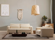 Sofá elegante de 3 lugares, bege, 215 x 97 x 73 cm | Estrutura em madeira de faia e aglomerado, 100% poliéster, tecido lavável a seco | Confortável e elegante para salas de estar modernas