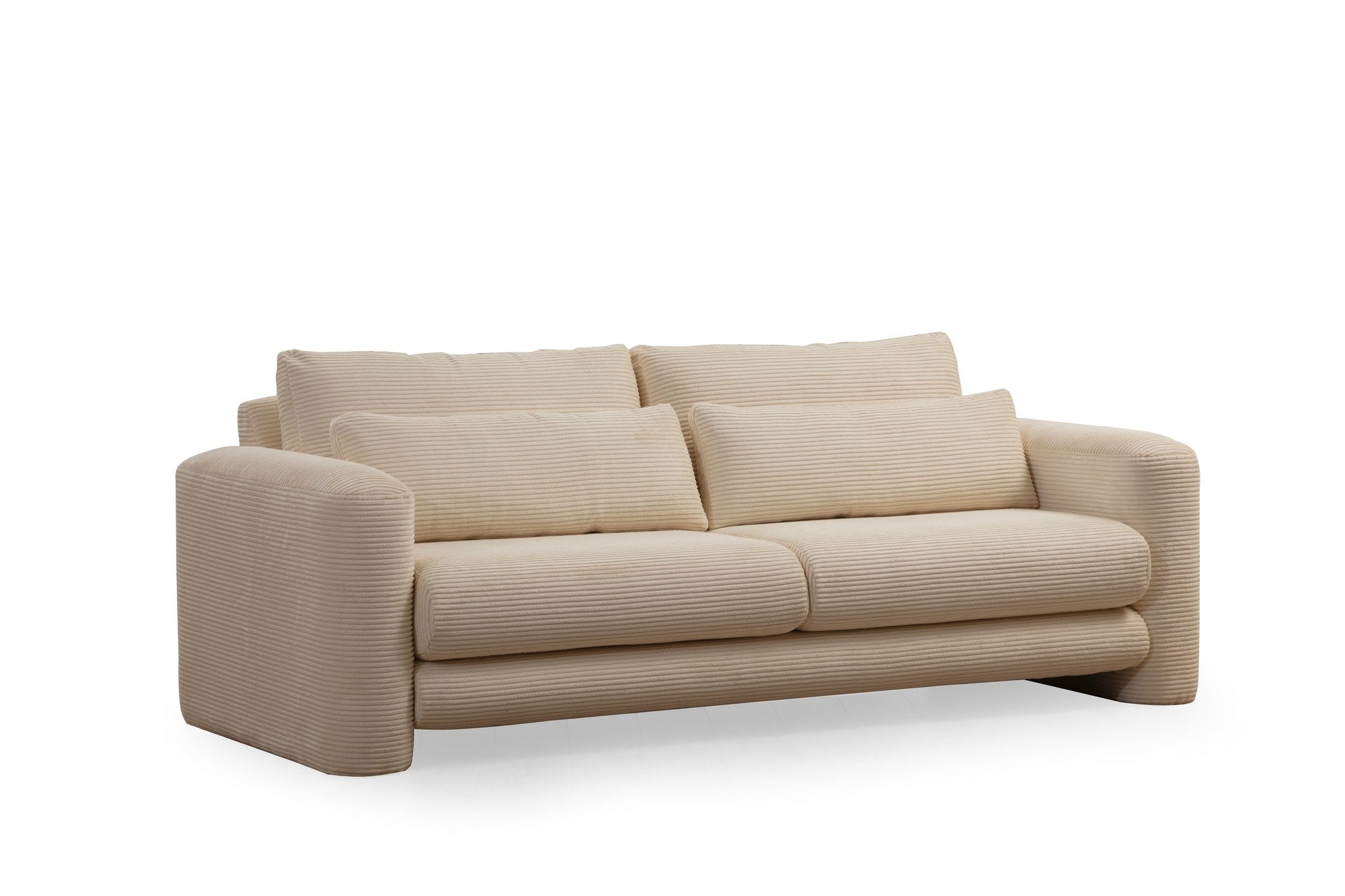 Sofá elegante de 3 lugares, bege, 215 x 97 x 73 cm | Estrutura em madeira de faia e aglomerado, 100% poliéster, tecido lavável a seco | Confortável e elegante para salas de estar modernas