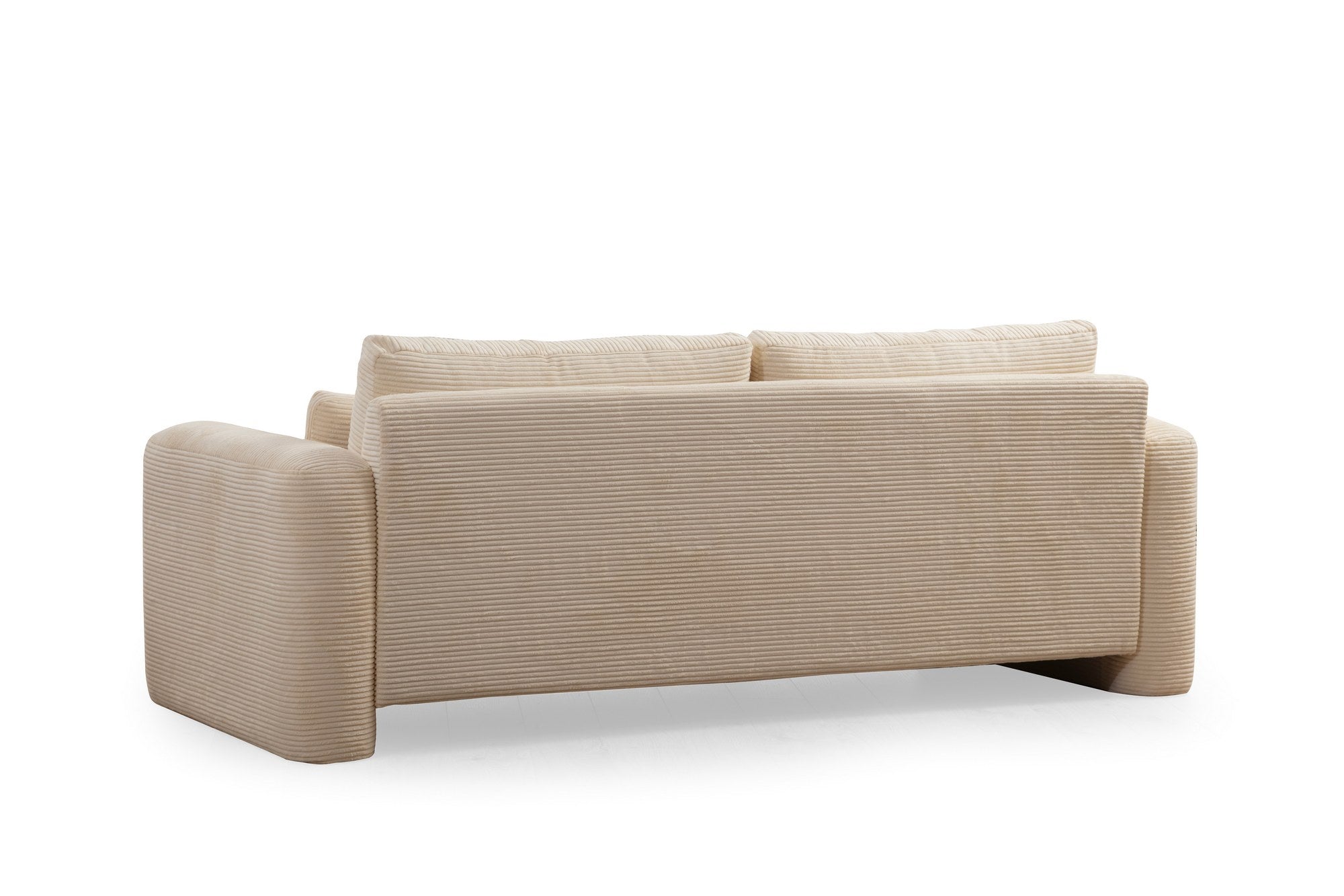 Sofá elegante de 3 lugares, bege, 215 x 97 x 73 cm | Estrutura em madeira de faia e aglomerado, 100% poliéster, tecido lavável a seco | Confortável e elegante para salas de estar modernas