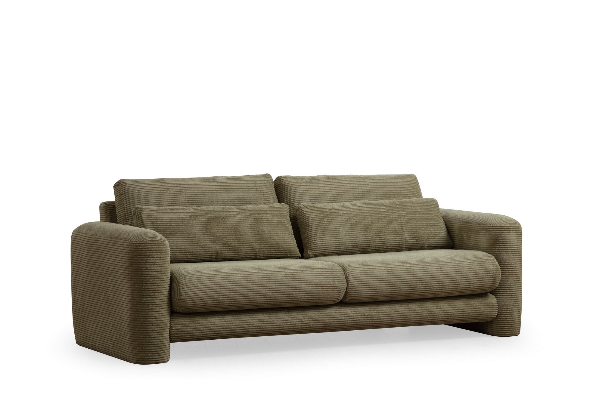 Sofá elegante de 3 lugares, verde, 215 x 97 x 73 cm | Estrutura em madeira de faia e aglomerado, 100% poliéster, espuma 28 DNS | Almofadas portáteis, tecido lavável a seco