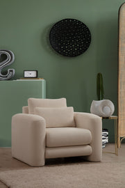 Poltrona Elegante, Cor Creme, 98 x 97 x 73 cm | Estrutura em Madeira de Faia e Aglomerado, 100% Poliéster, Espuma 28 DNS | Almofadas Portáteis, Tecido Lavável a Seco