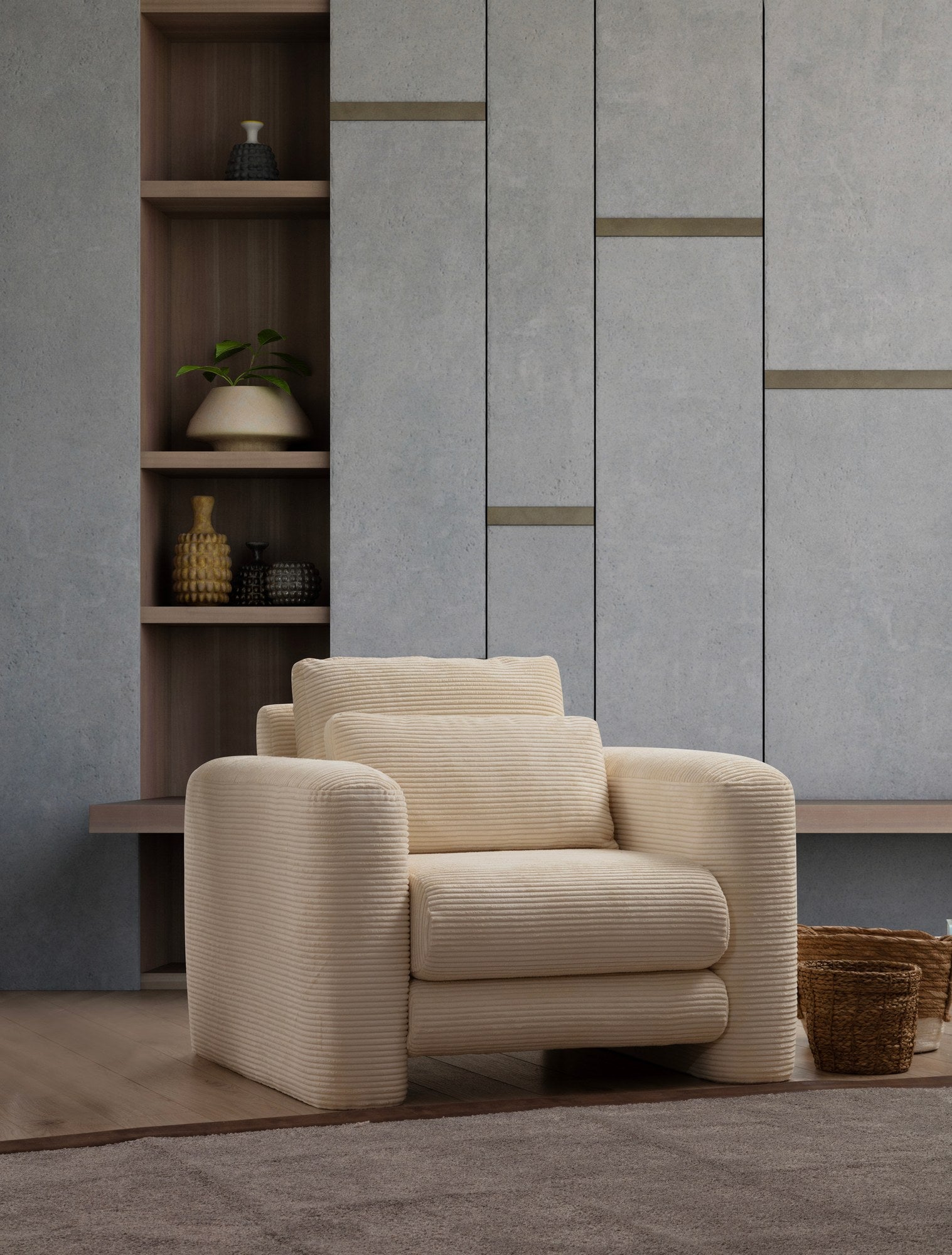 Poltrona Elegante, Bege, 98 x 97 x 73 cm | Estrutura em madeira de faia e aglomerado, 100% poliéster, espuma 28 DNS | Almofadas portáteis, tecido lavável a seco