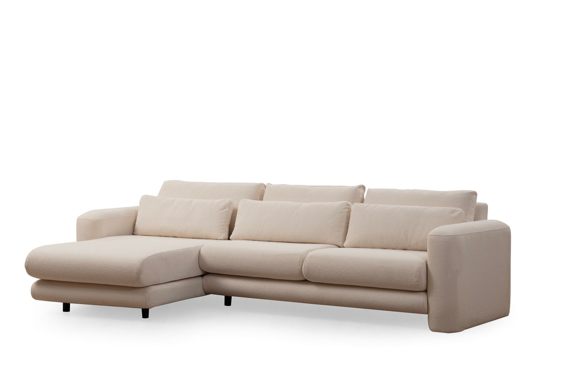 Sofá de canto elegante, cor creme, 290 x 165 x 73 cm | Estrutura em madeira de faia e aglomerado, 100% poliéster, espuma 28 DNS | Almofadas portáteis, tecido lavável a seco