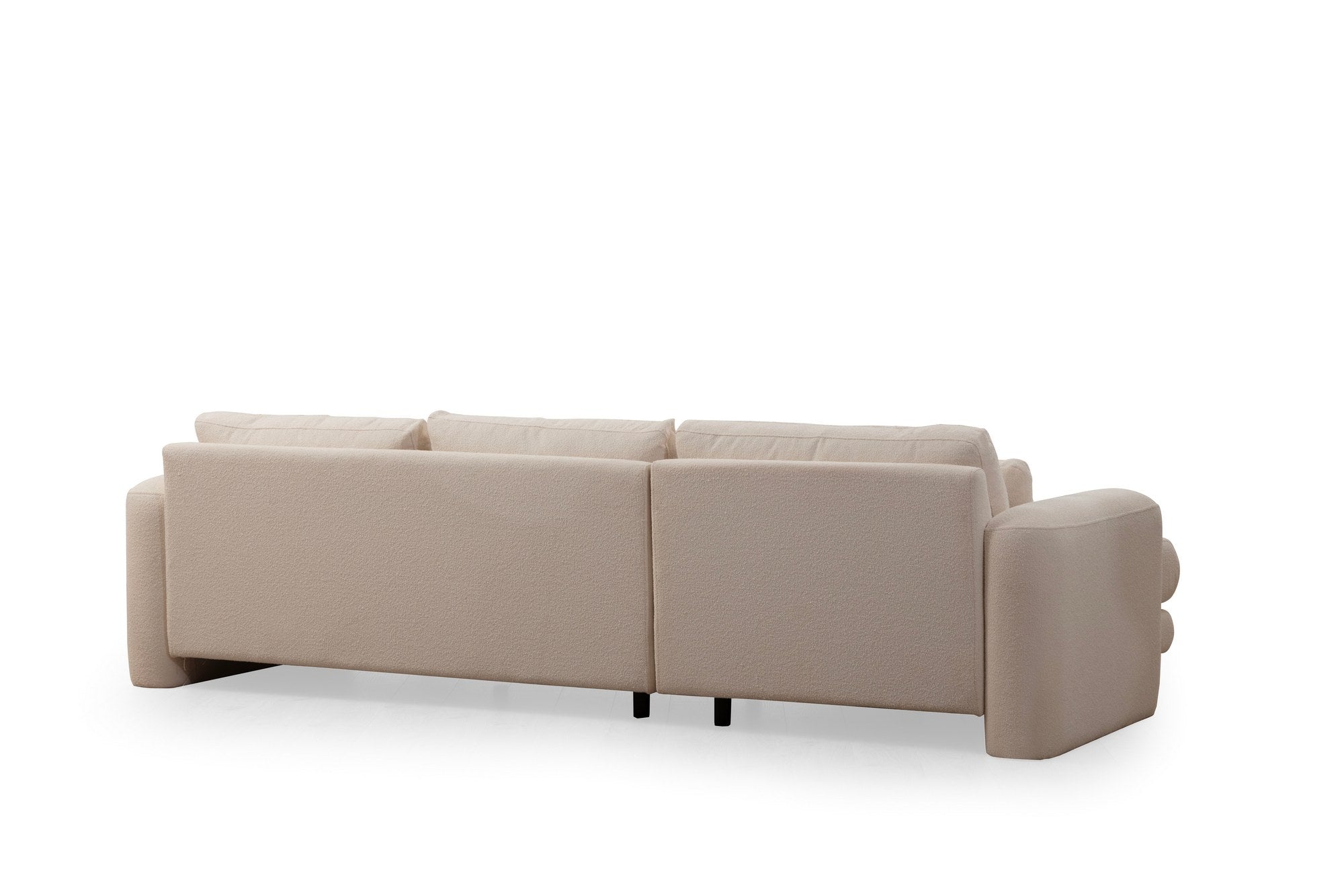Sofá de canto elegante, cor creme, 290 x 165 x 73 cm | Estrutura em madeira de faia e aglomerado, 100% poliéster, espuma 28 DNS | Almofadas portáteis, tecido lavável a seco