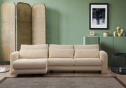Sofá de canto elegante, bege, 290 x 165 x 73 cm | Estrutura em madeira de faia e aglomerado, 100% poliéster, espuma 28 DNS | Almofadas portáteis, tecido lavável a seco