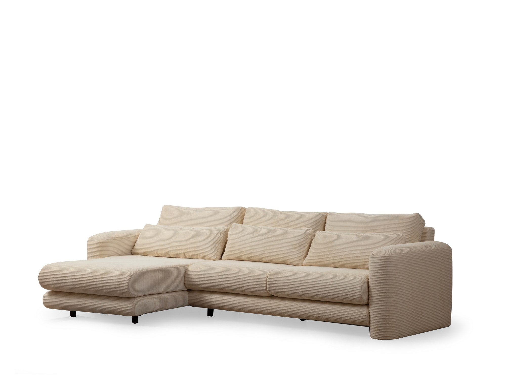 Sofá de canto elegante, bege, 290 x 165 x 73 cm | Estrutura em madeira de faia e aglomerado, 100% poliéster, espuma 28 DNS | Almofadas portáteis, tecido lavável a seco