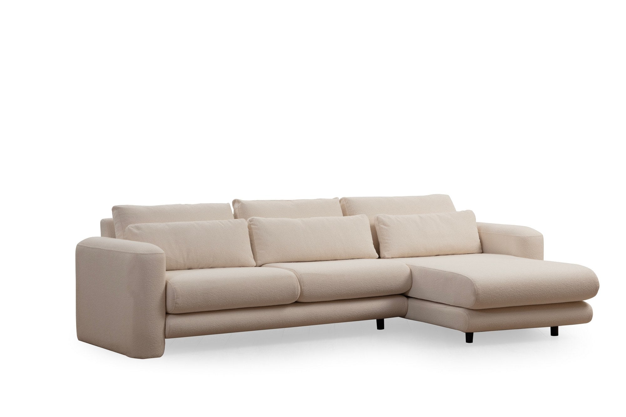 Sofá de canto elegante, cor creme, 290 x 165 x 73 cm | Estrutura em madeira de faia e aglomerado, 100% poliéster, espuma 28 DNS | Almofadas portáteis, tecido lavável a seco