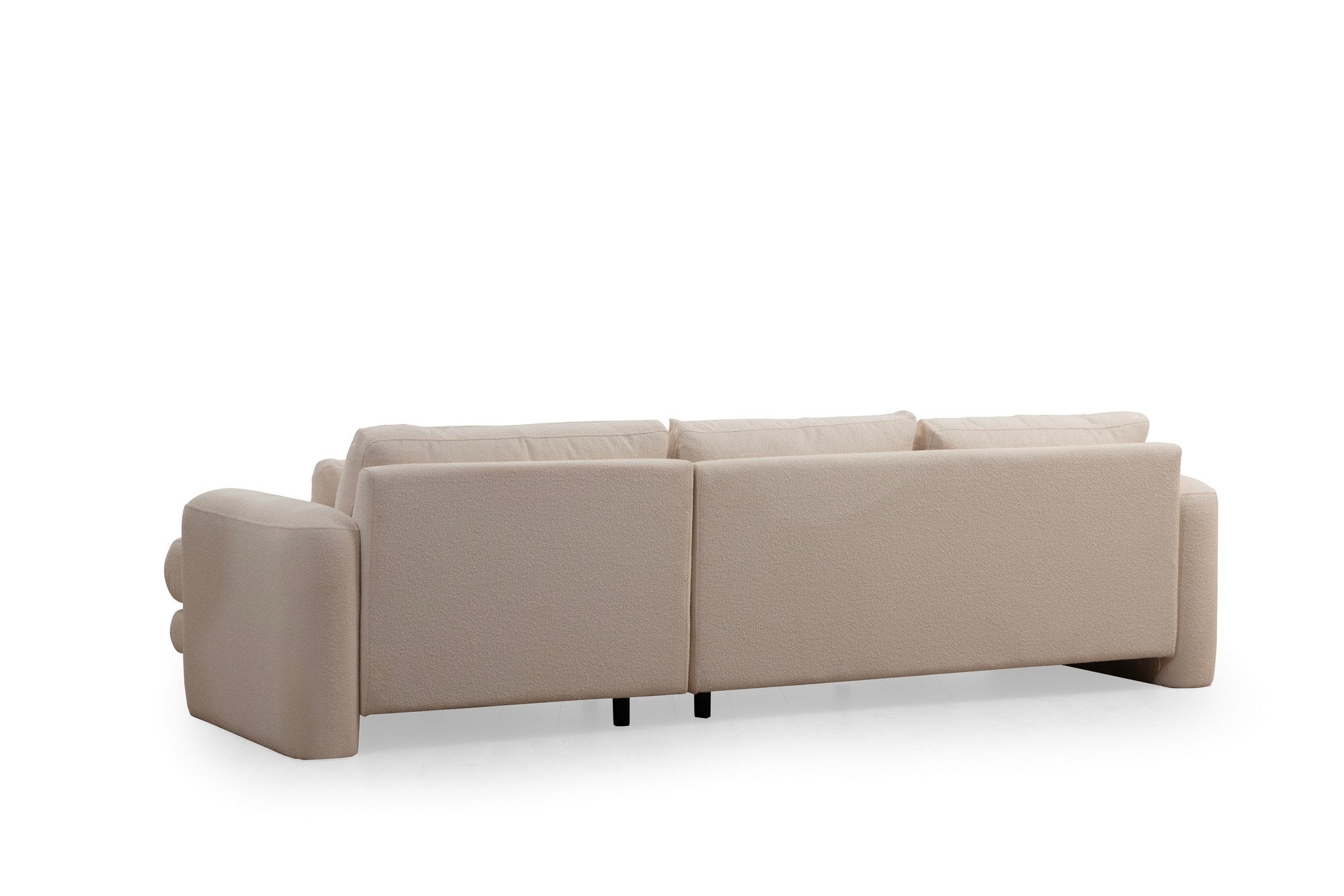 Sofá de canto elegante, cor creme, 290 x 165 x 73 cm | Estrutura em madeira de faia e aglomerado, 100% poliéster, espuma 28 DNS | Almofadas portáteis, tecido lavável a seco