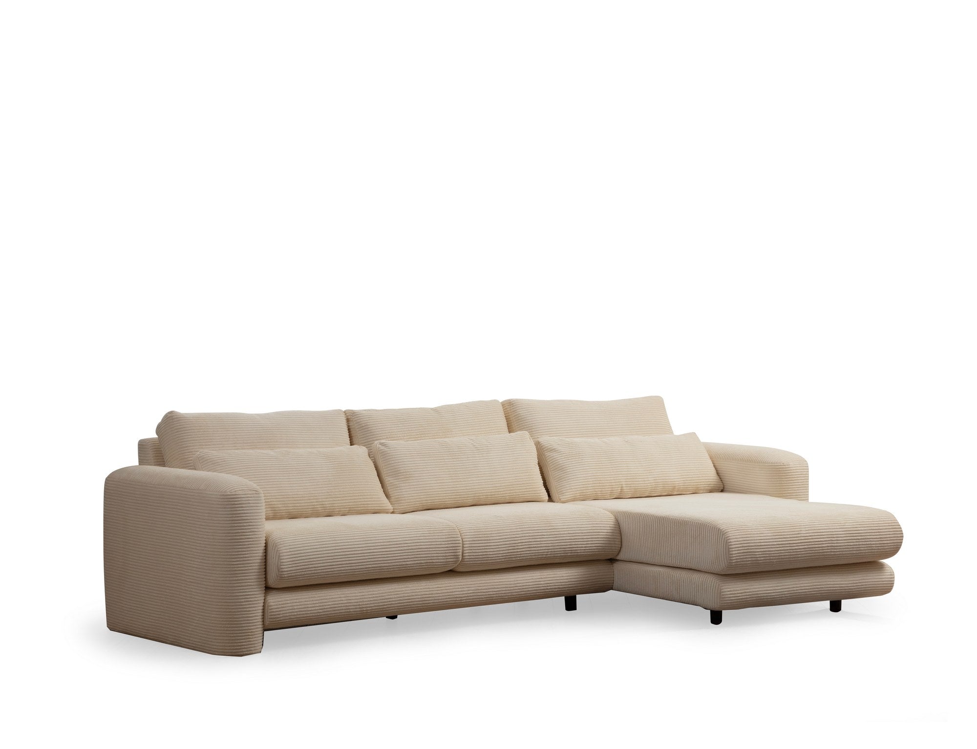 Sofá de canto elegante, bege, 290 x 165 x 73 cm | Estrutura em madeira de faia e aglomerado, 100% poliéster, espuma 28 DNS | Almofadas portáteis, tecido lavável a seco