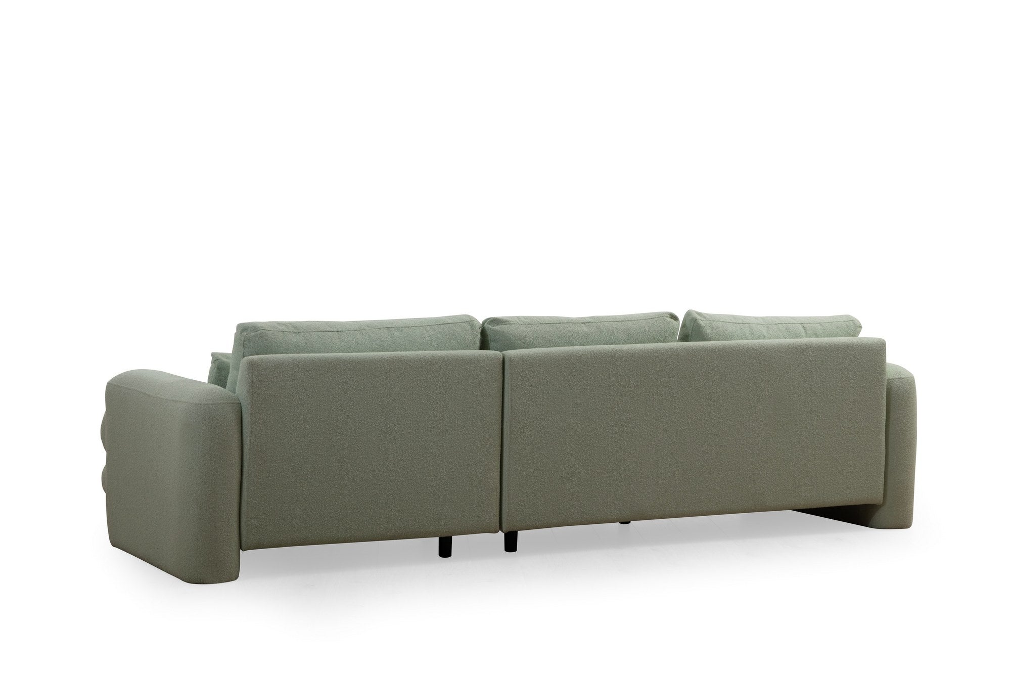 Sofá de canto elegante e verde, estrutura de madeira de faia e aglomerado, 290 x 165 x 73 cm | 100% poliéster, tecido lavável a seco, almofadas portáteis, conforto moderno