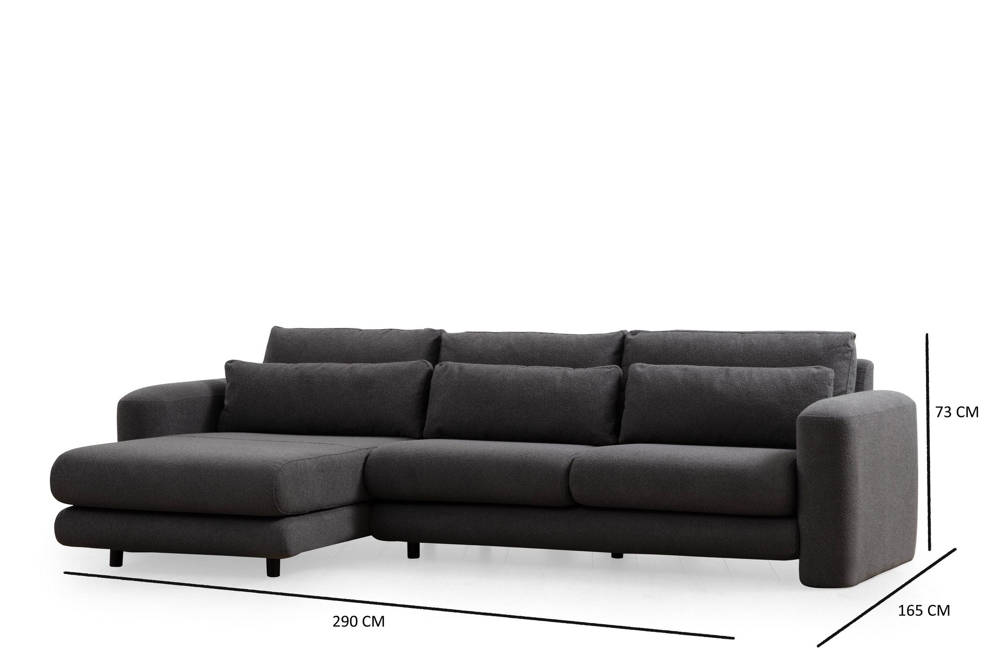 Sofá de canto elegante, cinza, 290 x 165 x 73 cm | Estrutura em madeira de faia e aglomerado, 100% poliéster, espuma 28 DNS | Almofadas portáteis, tecido lavável a seco