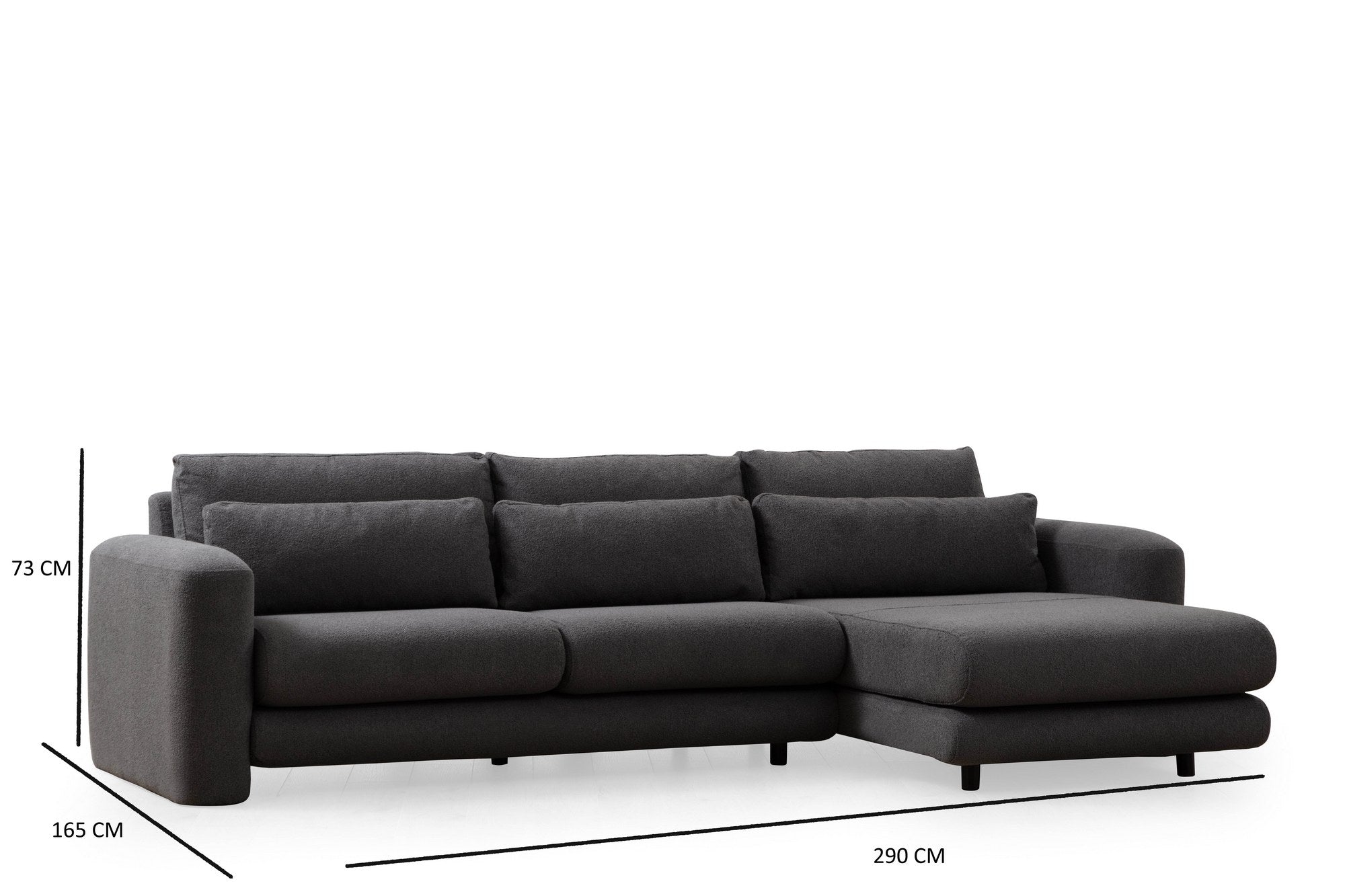 Sofá de canto elegante, cinza, 290 x 165 x 73 cm | Estrutura em madeira de faia e aglomerado, 100% poliéster, espuma 28 DNS | Almofadas portáteis, tecido lavável a seco