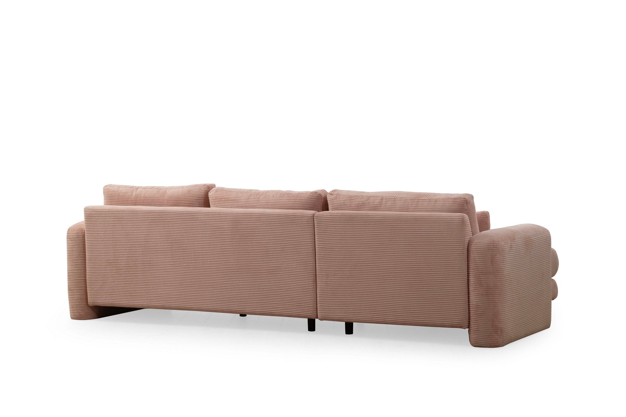 Sofá de canto rosa elegante, estrutura de madeira de faia e aglomerado, 290 x 165 x 73 cm | 100% poliéster, tecido lavável a seco, almofadas portáteis, design moderno