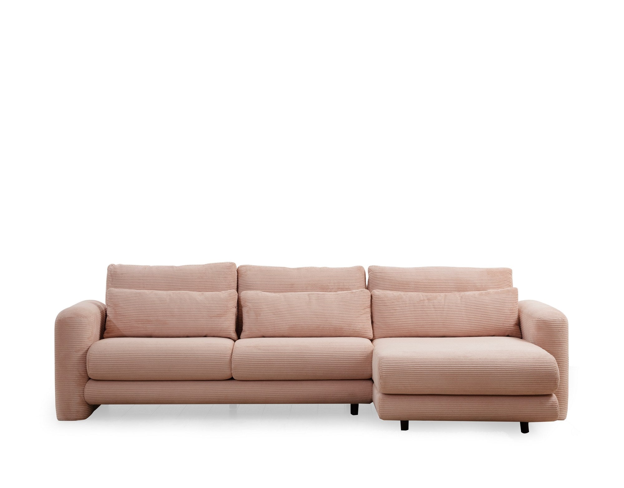 Sofá de canto rosa elegante, estrutura de madeira de faia e aglomerado, 290 x 165 x 73 cm | 100% poliéster, tecido lavável a seco, almofadas portáteis, design moderno