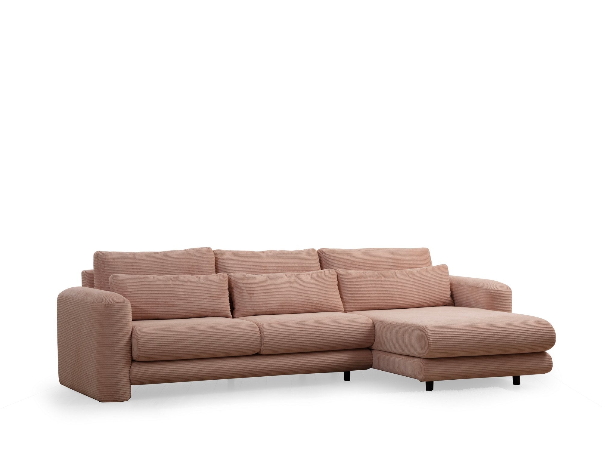 Sofá de canto rosa elegante, estrutura de madeira de faia e aglomerado, 290 x 165 x 73 cm | 100% poliéster, tecido lavável a seco, almofadas portáteis, design moderno