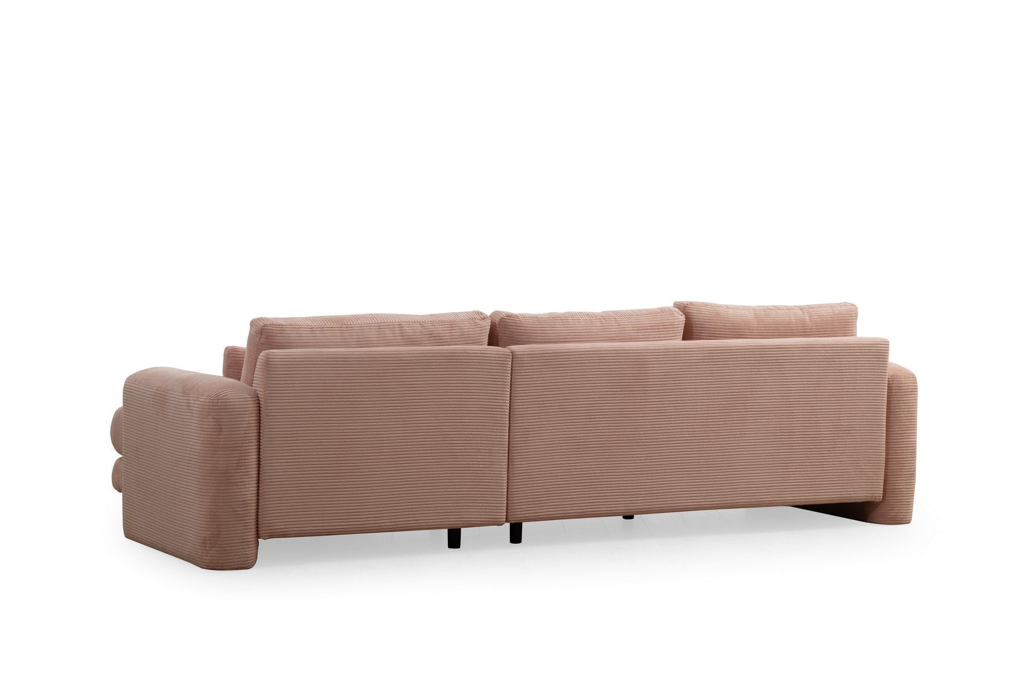 Sofá de canto rosa elegante, estrutura de madeira de faia e aglomerado, 290 x 165 x 73 cm | 100% poliéster, tecido lavável a seco, almofadas portáteis, design moderno