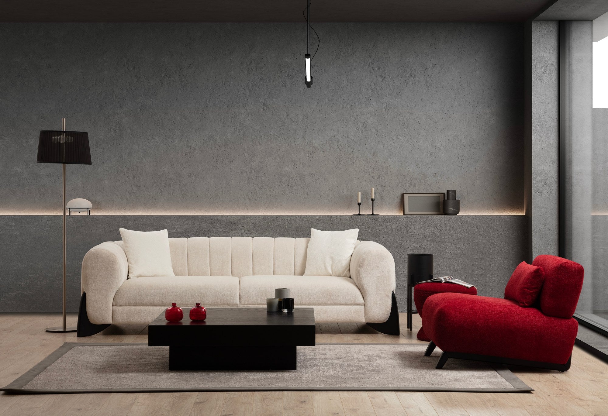 Sofá elegante de 3 lugares, branco, 248 x 100 x 70 cm | Estrutura em madeira de faia e aglomerado, 100% poliéster, tecido lavável a seco | Almofadas de espuma macia para máximo conforto